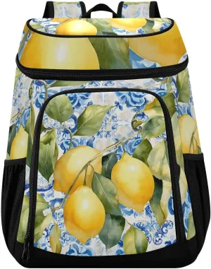 Lemon Italian Tile Blue V Cooler Backpack Cooler Insulated Leak Proof Lunch Backpack 36 Cans Waterproof Soft for Men Women Picnic Hiking Camping Beach