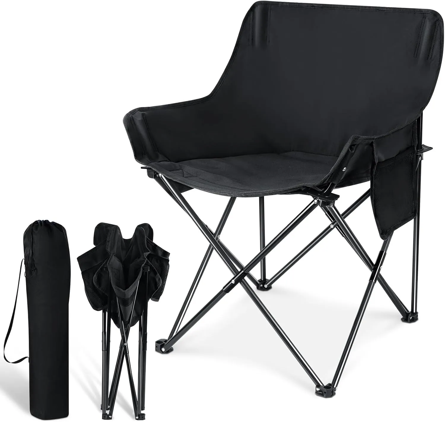 Leonyo Folding Camping Chairs, Portable Outdoor Lawn Chairs for Adults with Carrying Bag for Outside Fishing, Hiking & Festivals, Black