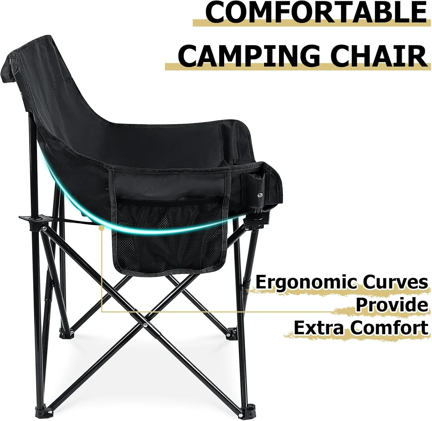 Leonyo Folding Camping Chairs, Portable Outdoor Lawn Chairs for Adults with Carrying Bag for Outside Fishing, Hiking & Festivals, Black