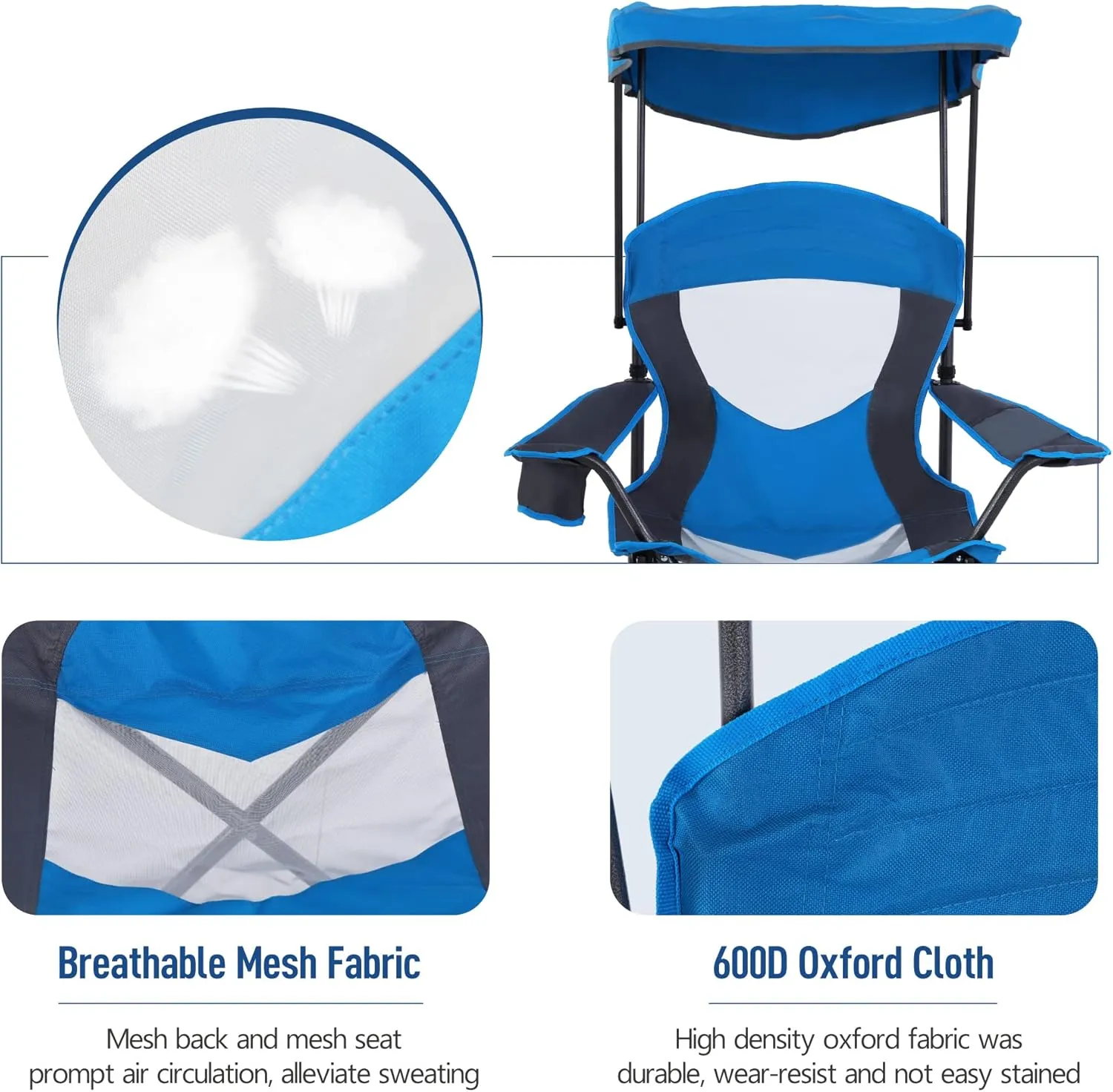 LET'S CAMP Camp Chair with Shade Canopy Folding Camping Chair with Cup Holder and Carry Bag for Outdoor Camping Hiking Beach, Heavy Duty 350 LBS