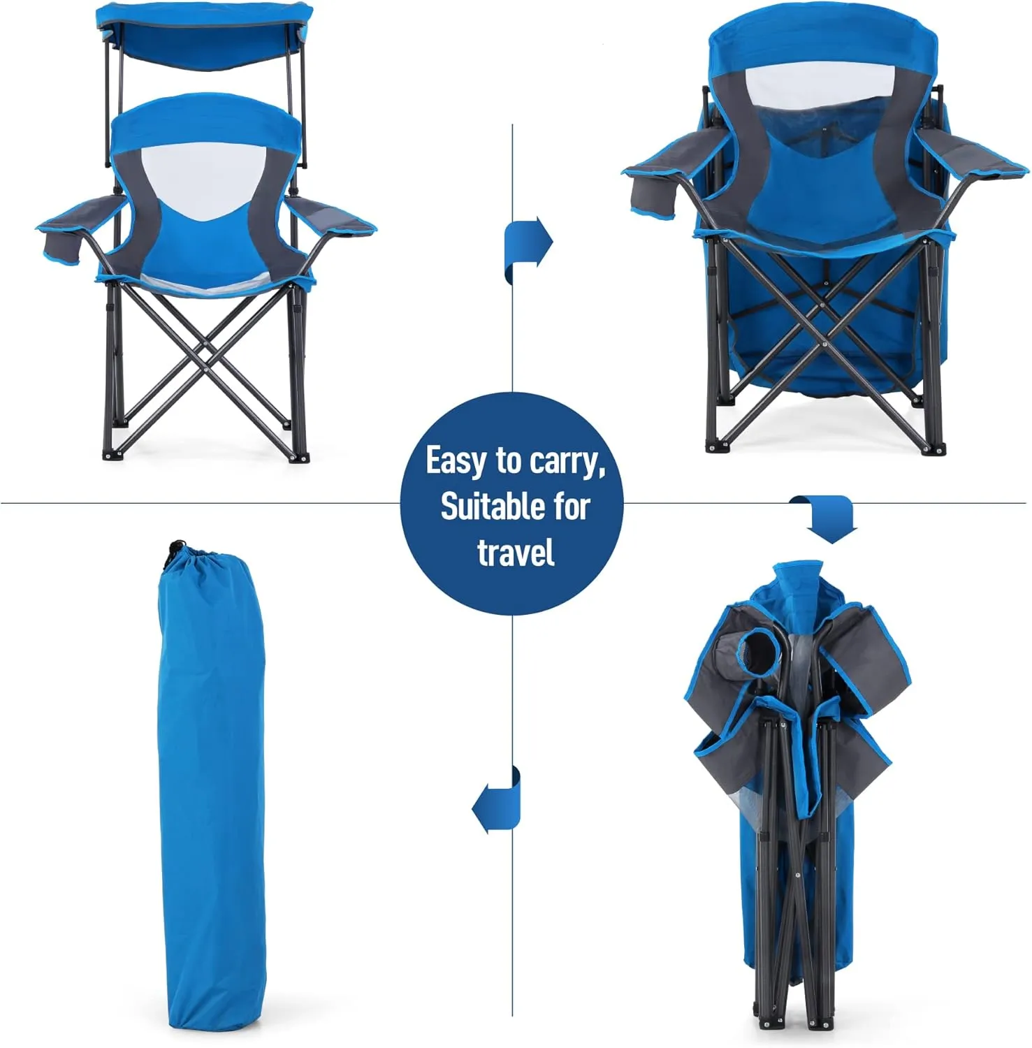 LET'S CAMP Camp Chair with Shade Canopy Folding Camping Chair with Cup Holder and Carry Bag for Outdoor Camping Hiking Beach, Heavy Duty 350 LBS