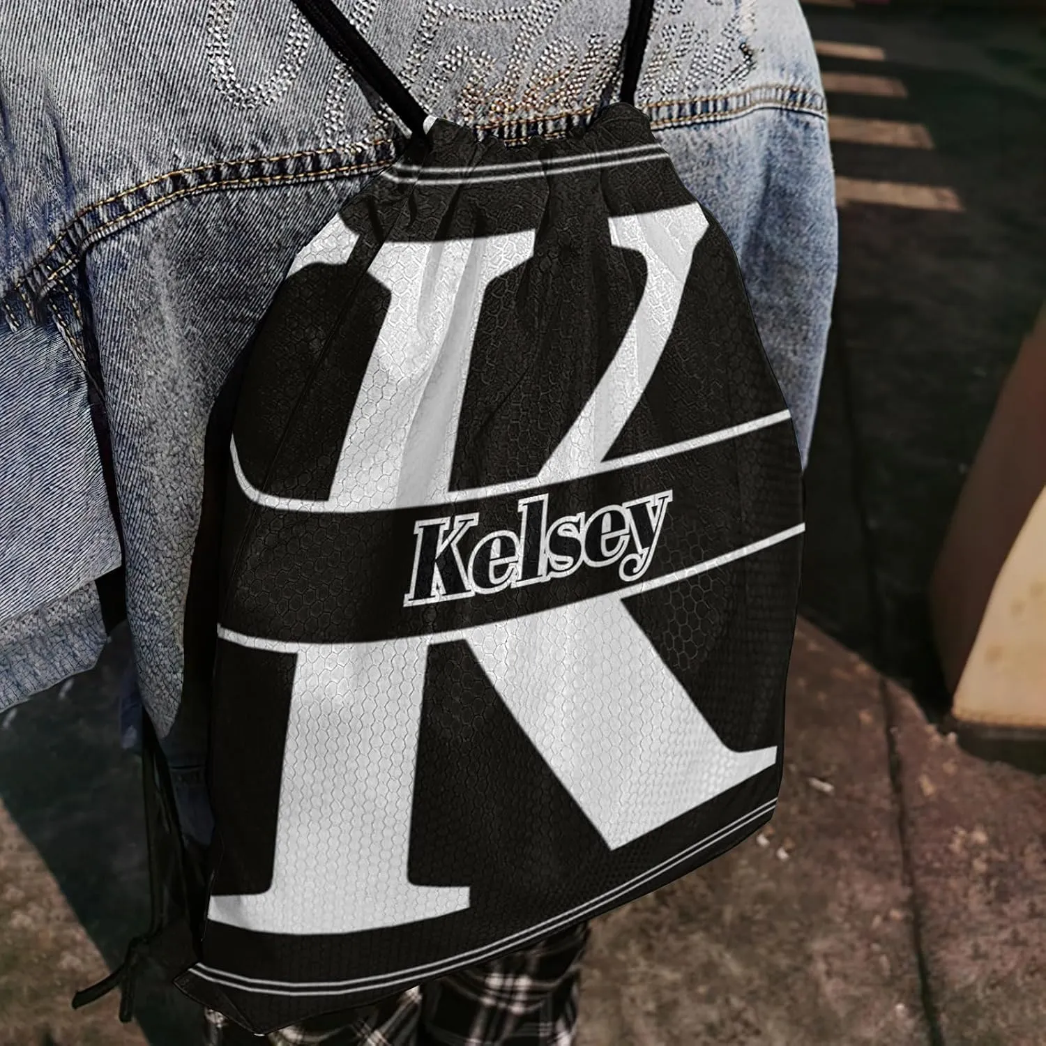 Letter K Drawstring Backpack Bag Sports Waterproof Storage Bags for Gym Yoga Competition Traveling