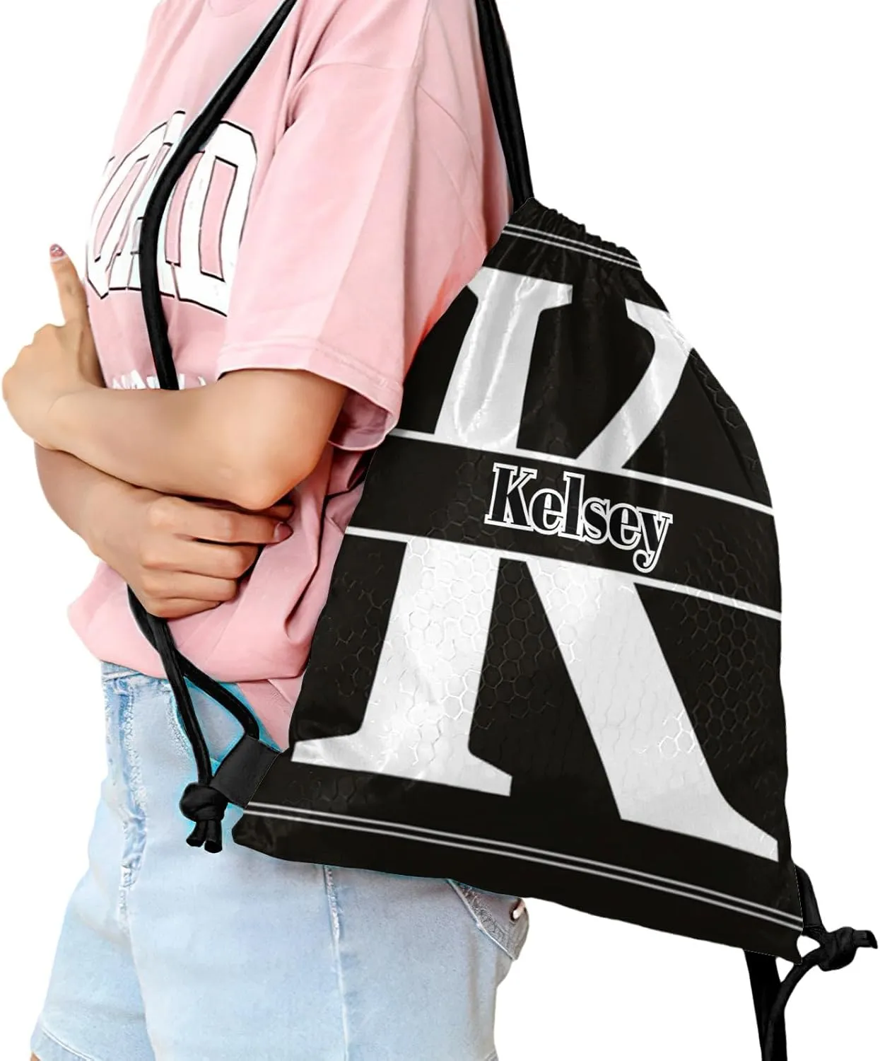 Letter K Drawstring Backpack Bag Sports Waterproof Storage Bags for Gym Yoga Competition Traveling