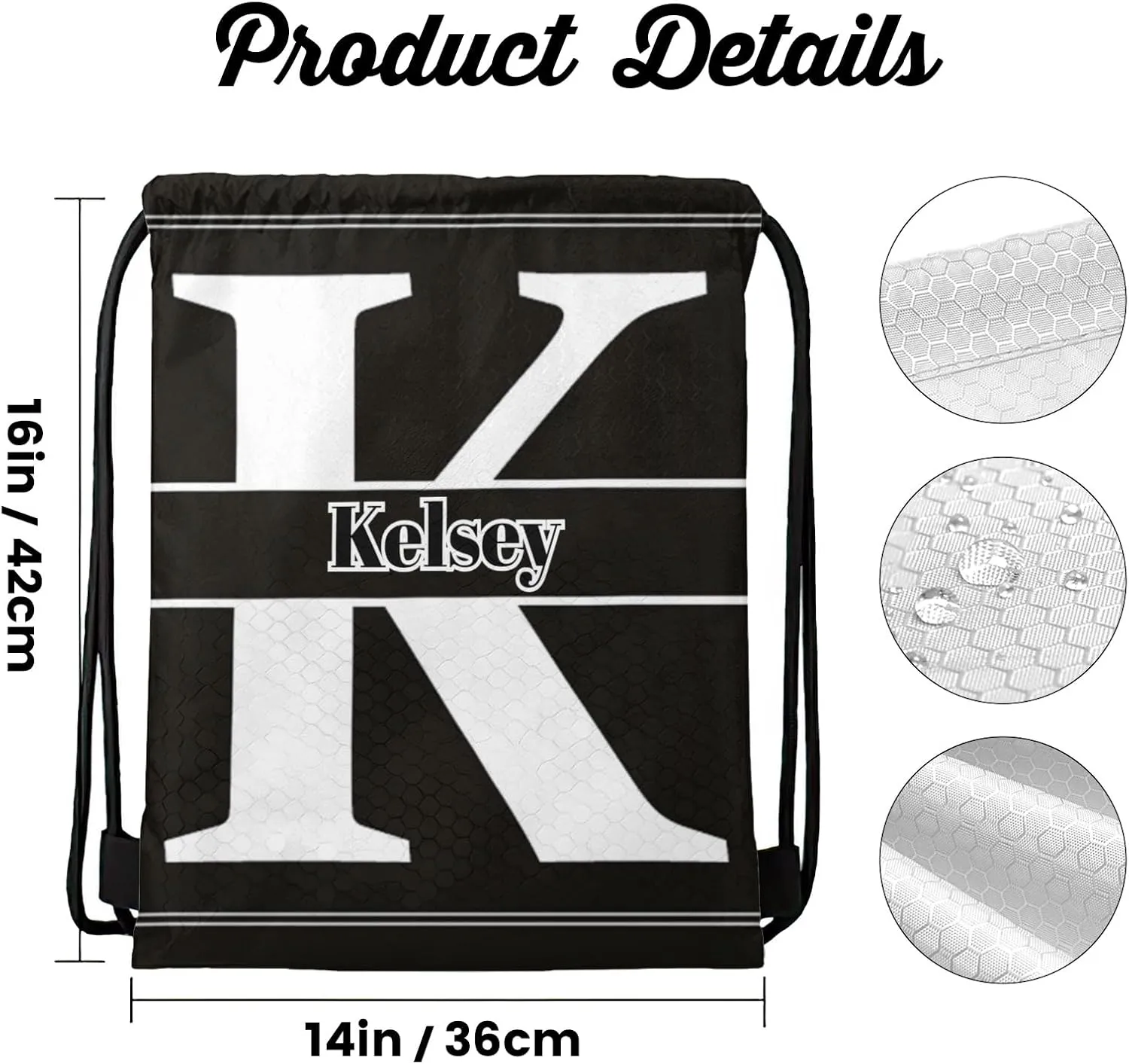 Letter K Drawstring Backpack Bag Sports Waterproof Storage Bags for Gym Yoga Competition Traveling