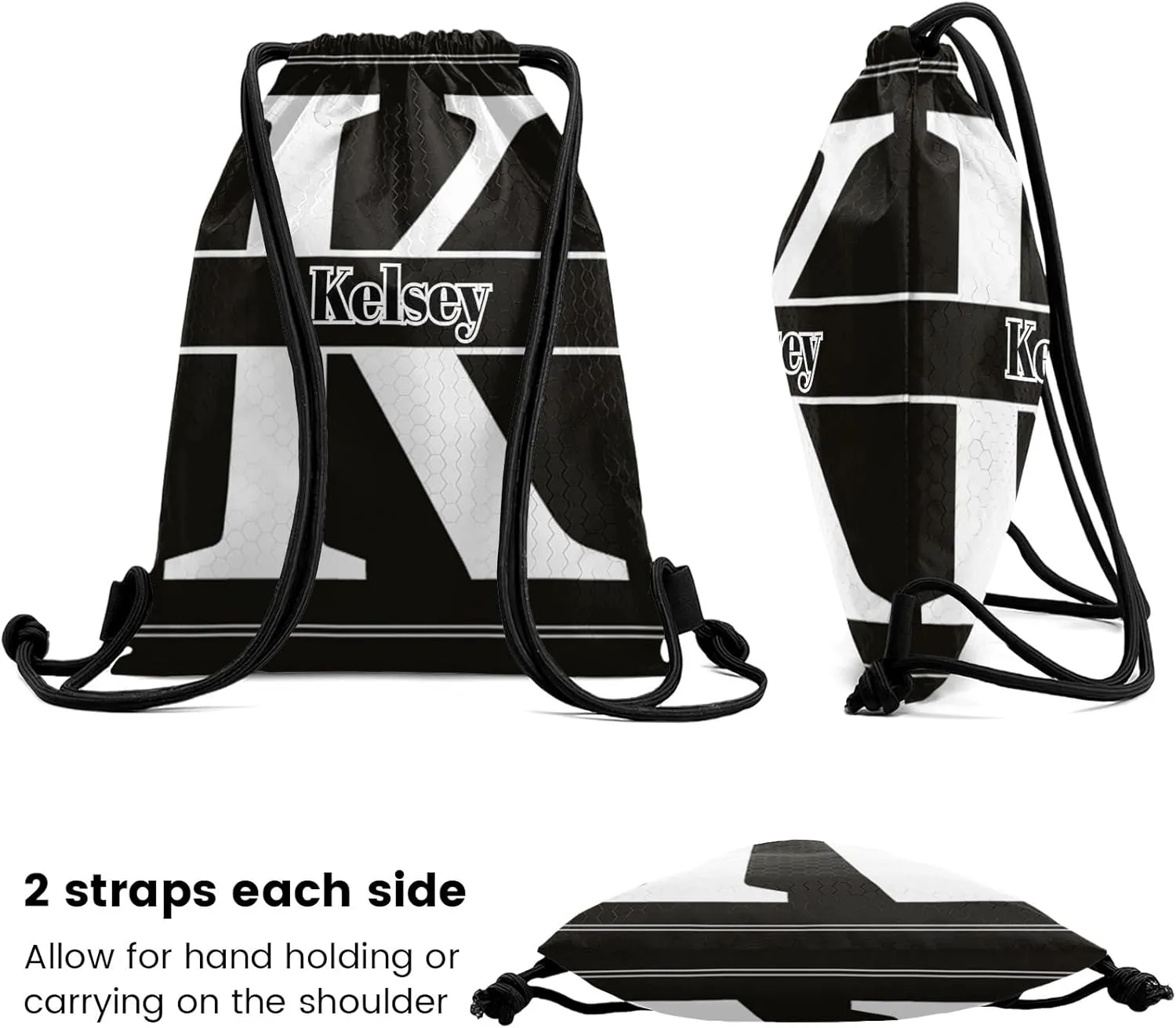 Letter K Drawstring Backpack Bag Sports Waterproof Storage Bags for Gym Yoga Competition Traveling