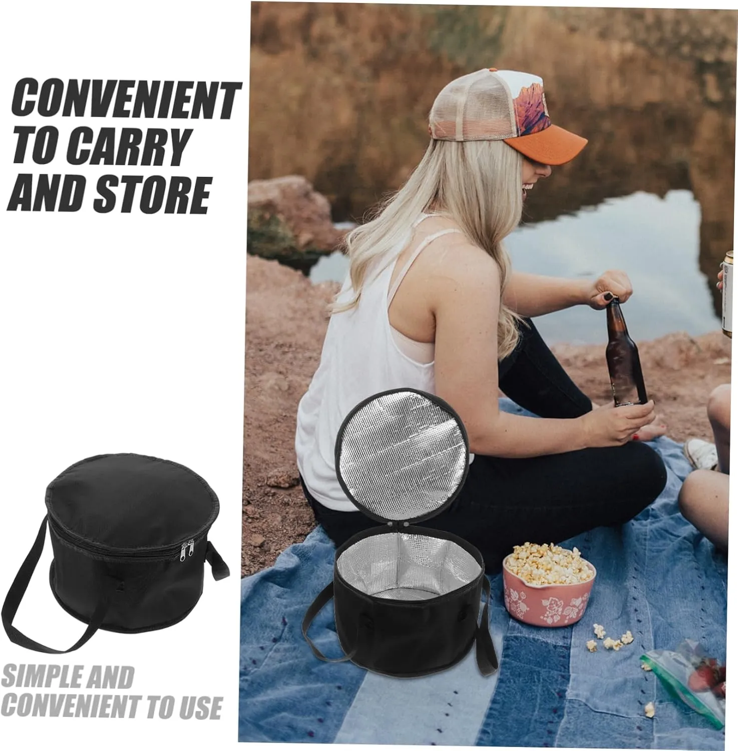 LIFKOME Insulated Reusable Grocery Bag Round Cooler Bag for Food Storage Thermal Carrier Leak-proof Closure Portable