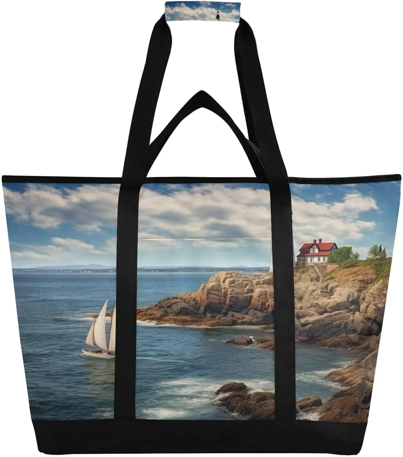 Lighthouse Reusable Insulated Lunchbox Cooler Bag, Leakproof Kitchen Grocery Bag Collapsible Portable Cooler Tote Bag for Picnic, Camping, Office, Travel