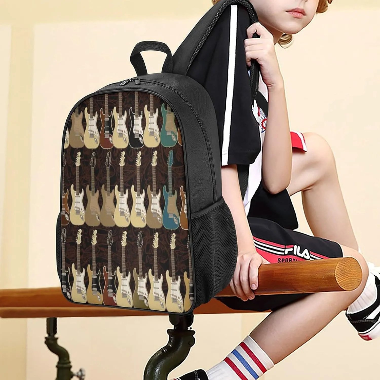 Lightweight Backpacks Cute Travel Bag Durable Art Guitar Pattern Printing Small Travel Backpack For Women & Men
