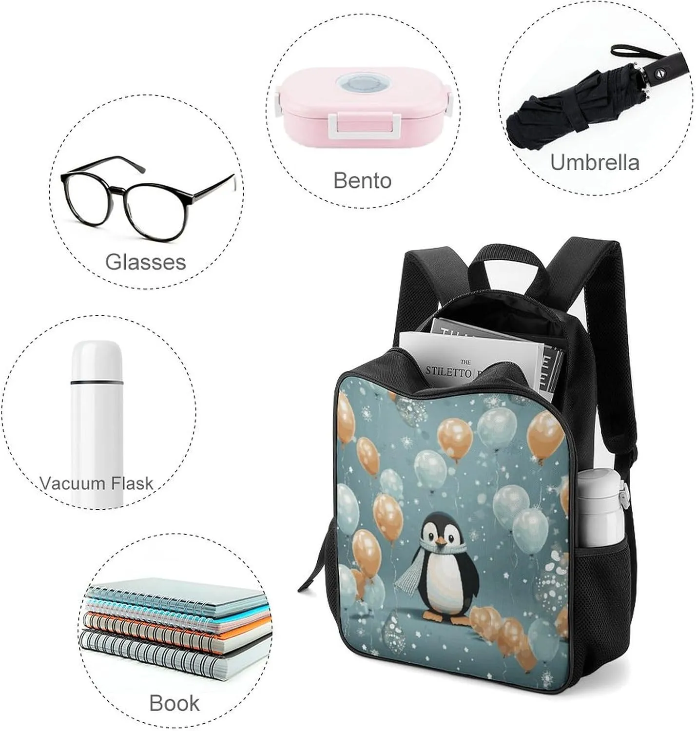 Lightweight Backpacks Cute Travel Bag Durable Balloon Snowflake Printing Small Travel Backpack For Women & Men