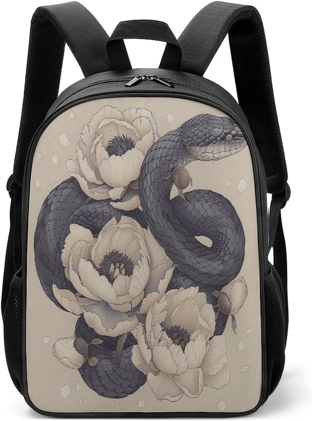 Lightweight Backpacks Cute Travel Bag Durable Black Snake And Flower Printing Small Travel Backpack For Women & Men
