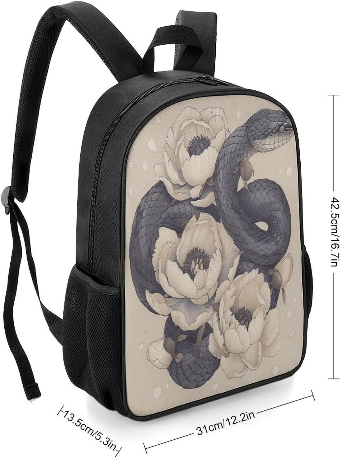 Lightweight Backpacks Cute Travel Bag Durable Black Snake And Flower Printing Small Travel Backpack For Women & Men