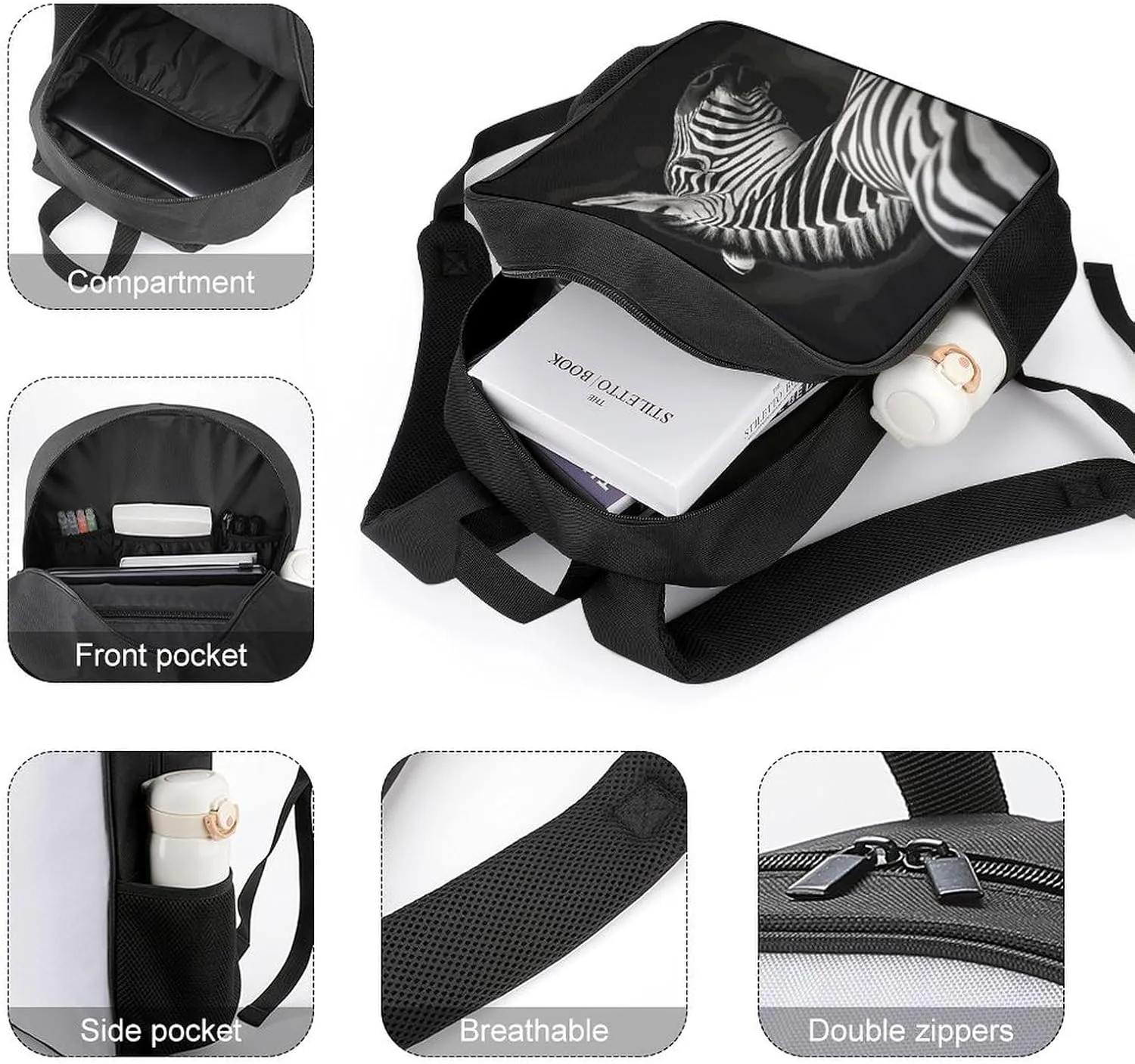 Lightweight Backpacks Cute Travel Bag Durable Black White Zebra Printing Small Travel Backpack For Women & Men