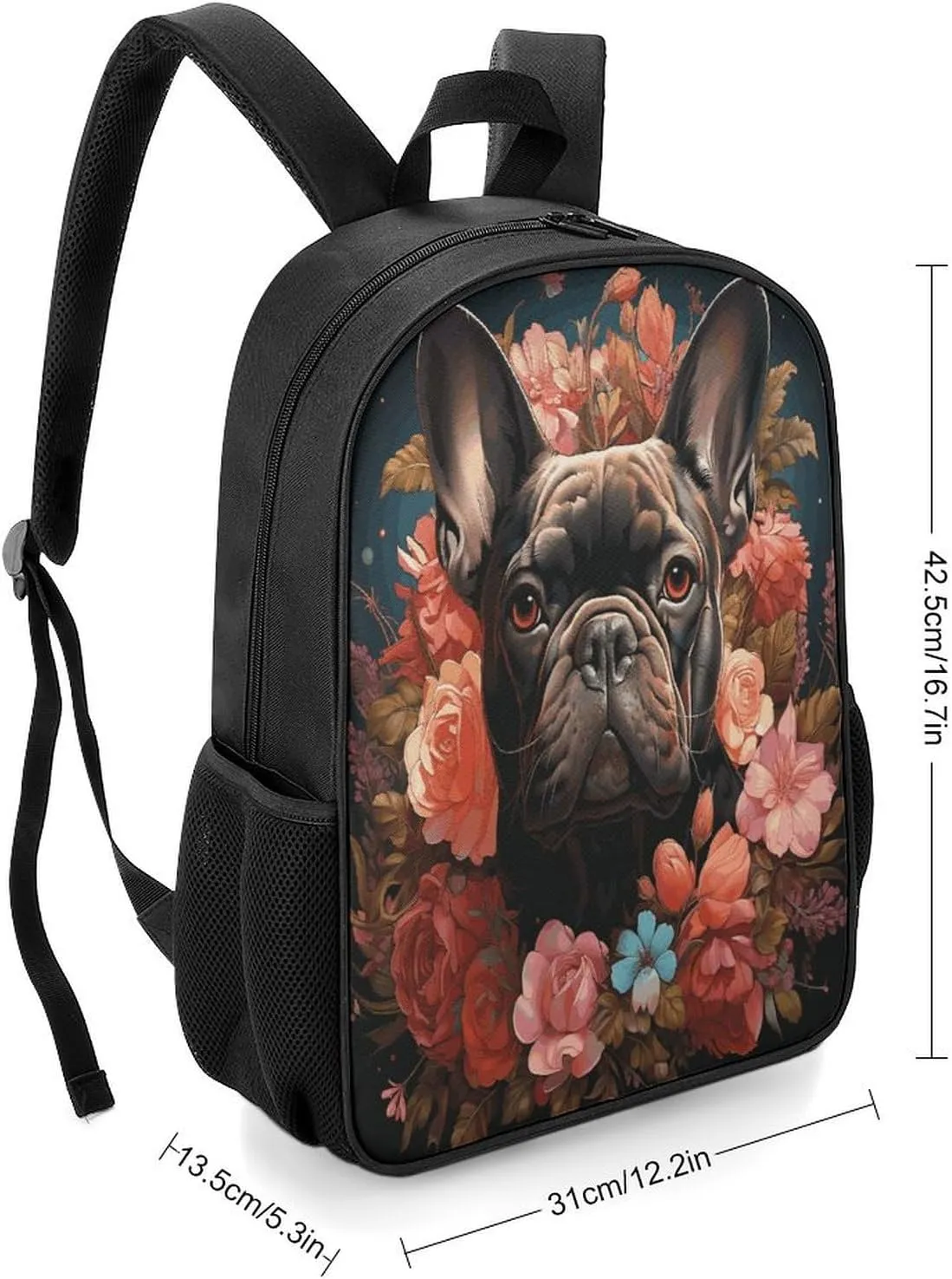 Lightweight Backpacks Cute Travel Bag Durable Bulldog And Flowers Printing Small Travel Backpack For Women & Men
