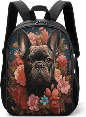 Lightweight Backpacks Cute Travel Bag Durable Bulldog And Flowers Printing Small Travel Backpack For Women & Men