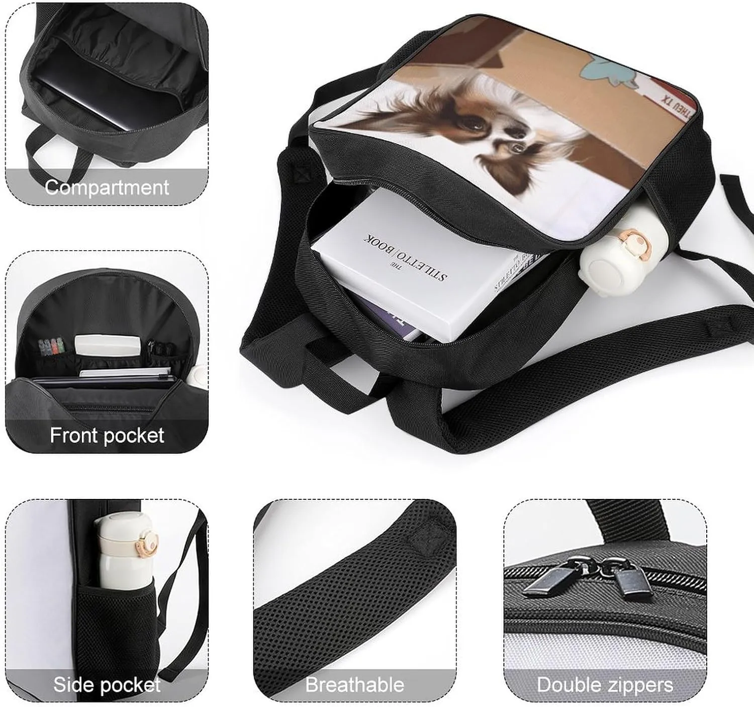 Lightweight Backpacks Cute Travel Bag Durable Cardboard Packaging Dogs Printing Small Travel Backpack For Women & Men
