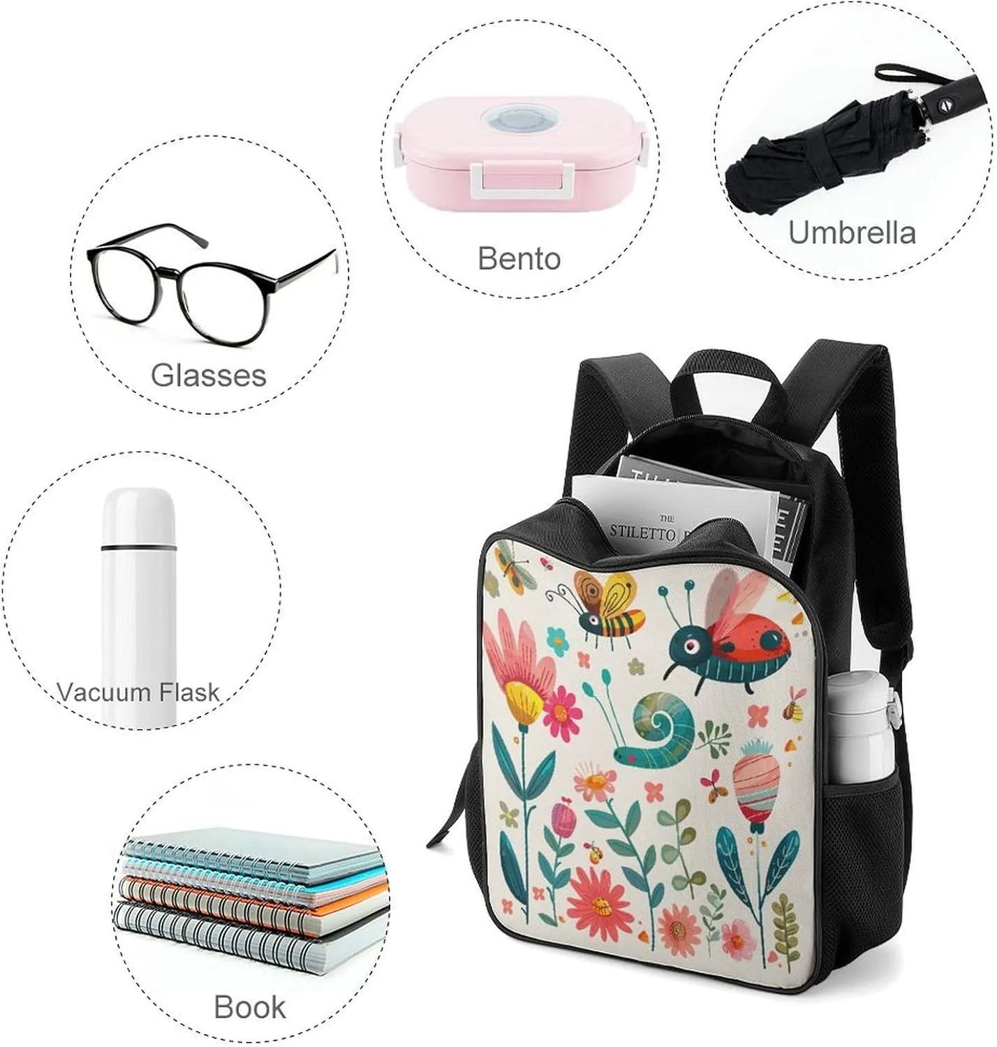 Lightweight Backpacks Cute Travel Bag Durable Cartoon Small Flower Printing Small Travel Backpack For Women & Men