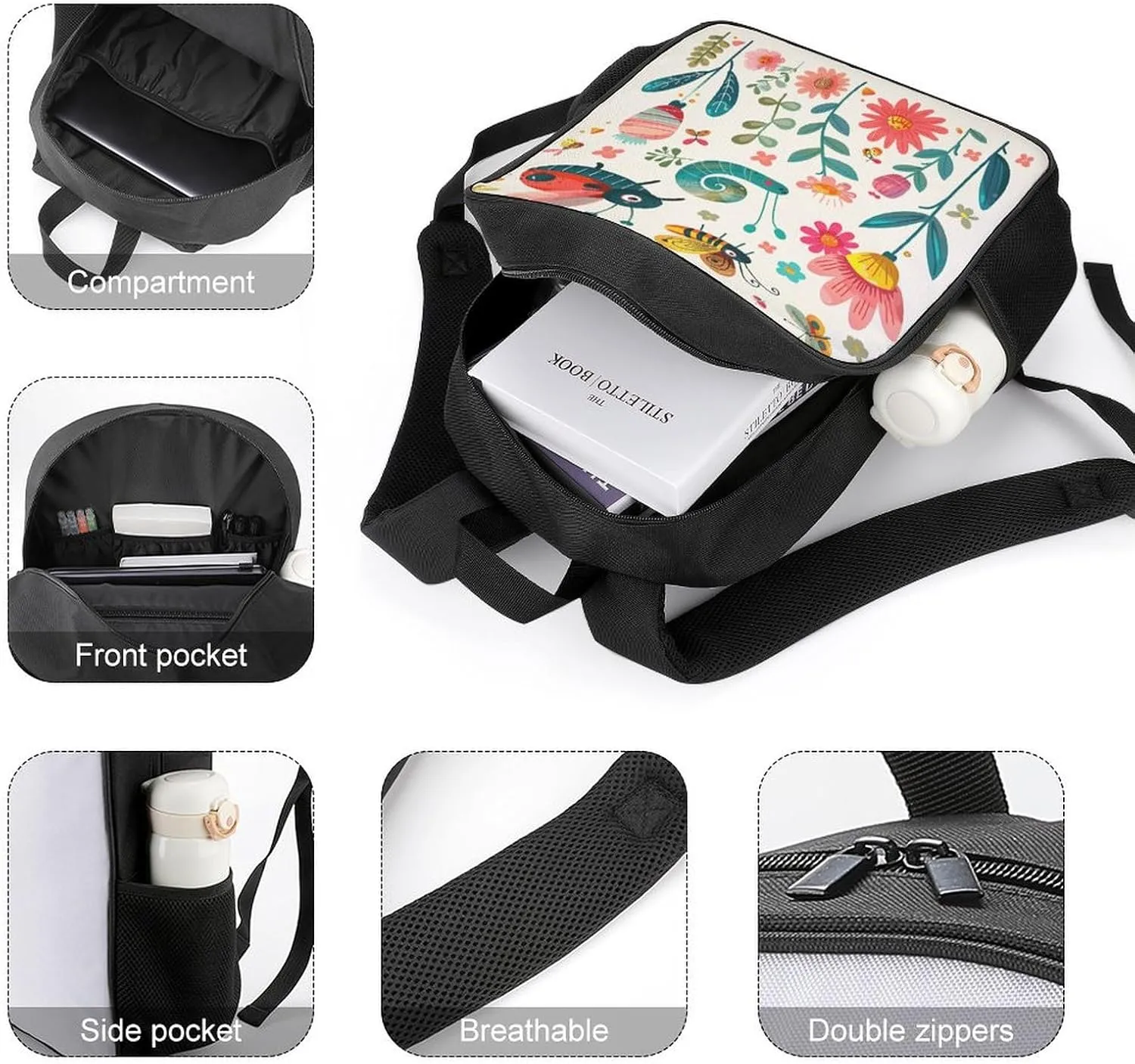 Lightweight Backpacks Cute Travel Bag Durable Cartoon Small Flower Printing Small Travel Backpack For Women & Men