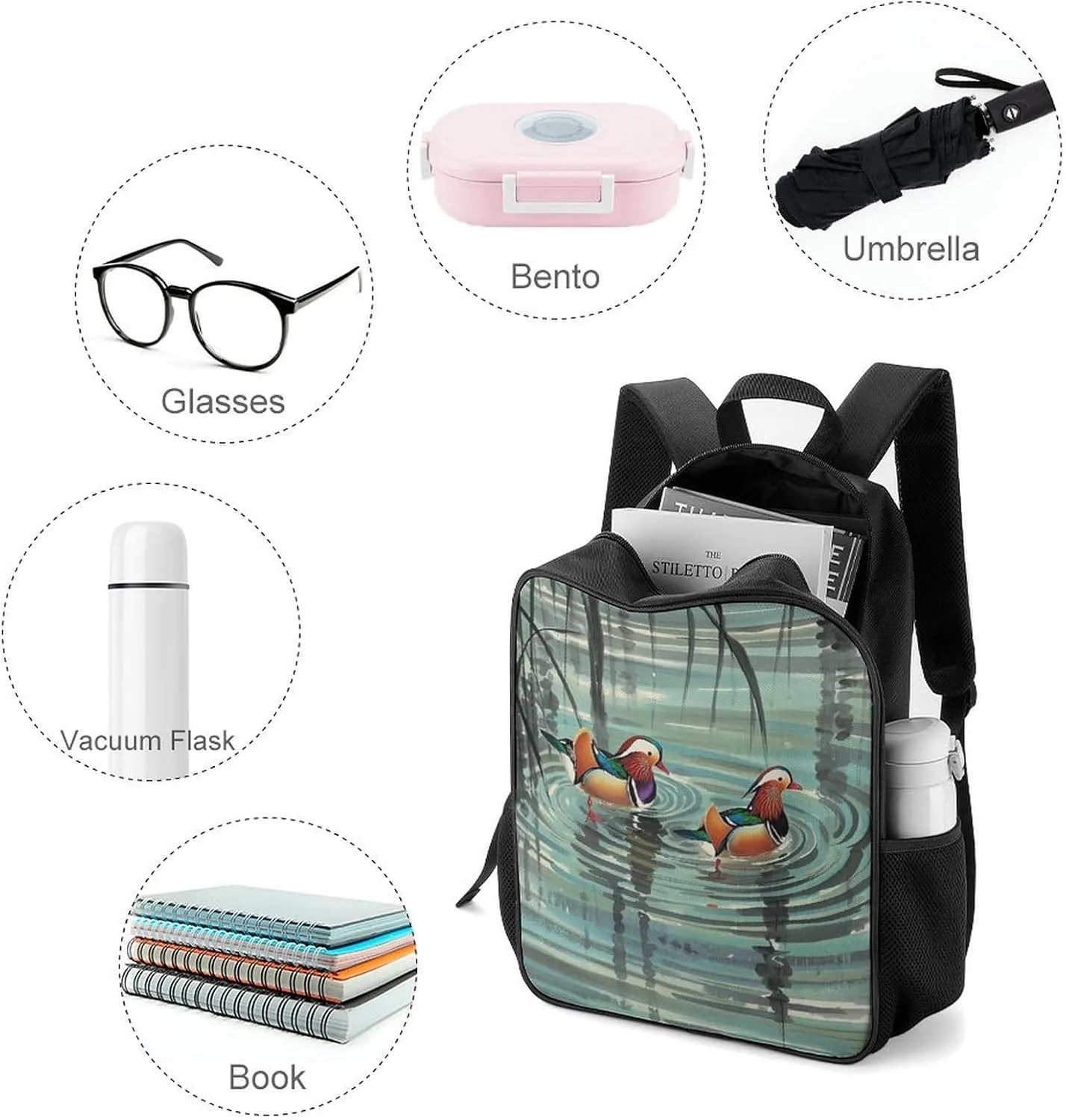 Lightweight Backpacks Cute Travel Bag Durable Chinese Style Mandarin Ducks Printing Small Travel Backpack For Women & Men