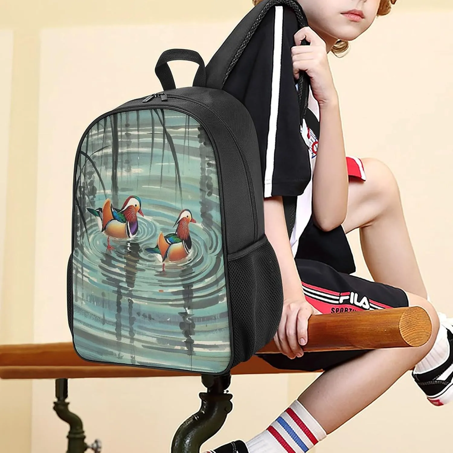 Lightweight Backpacks Cute Travel Bag Durable Chinese Style Mandarin Ducks Printing Small Travel Backpack For Women & Men