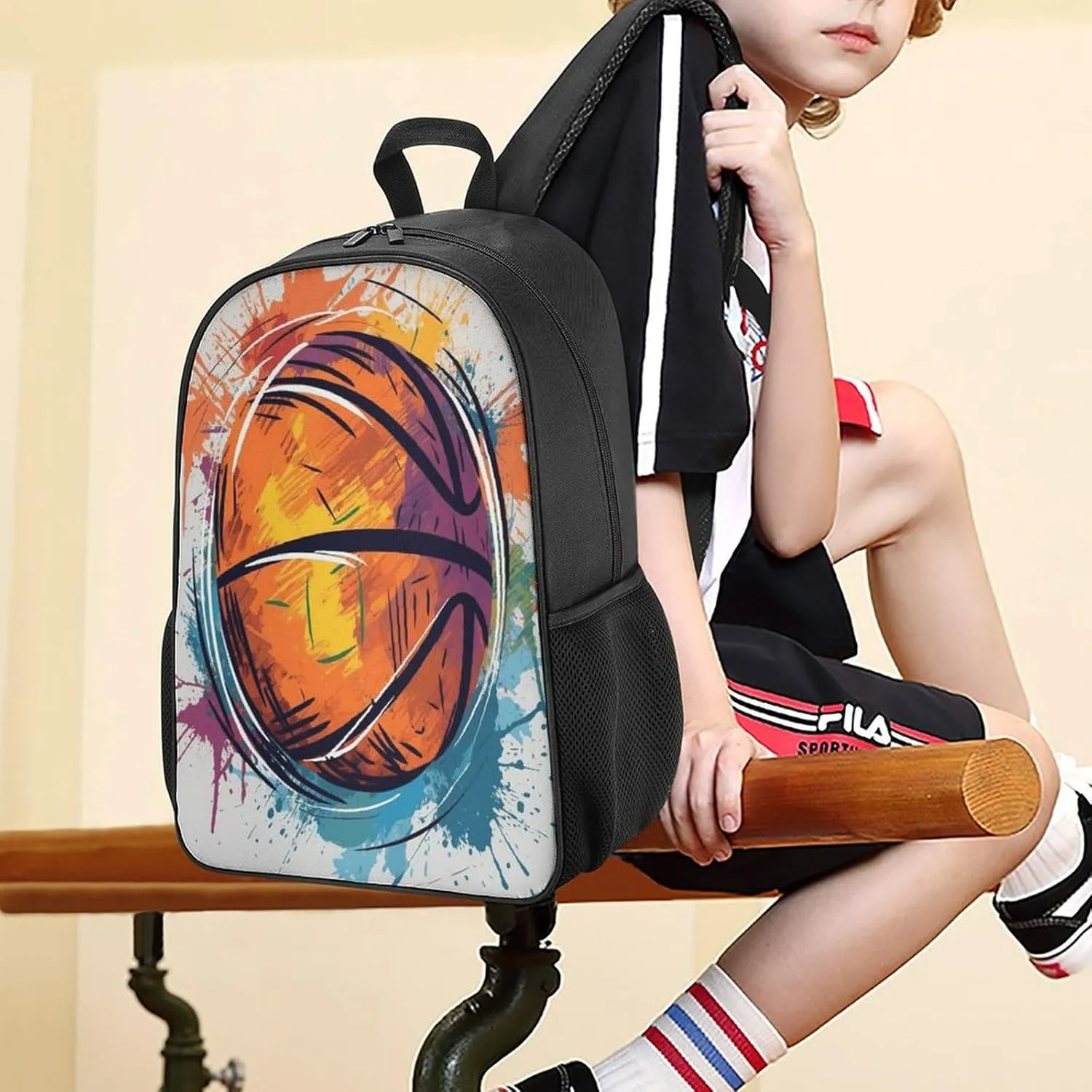 Lightweight Backpacks Cute Travel Bag Durable Colorful Basketball Printing Small Travel Backpack For Women & Men