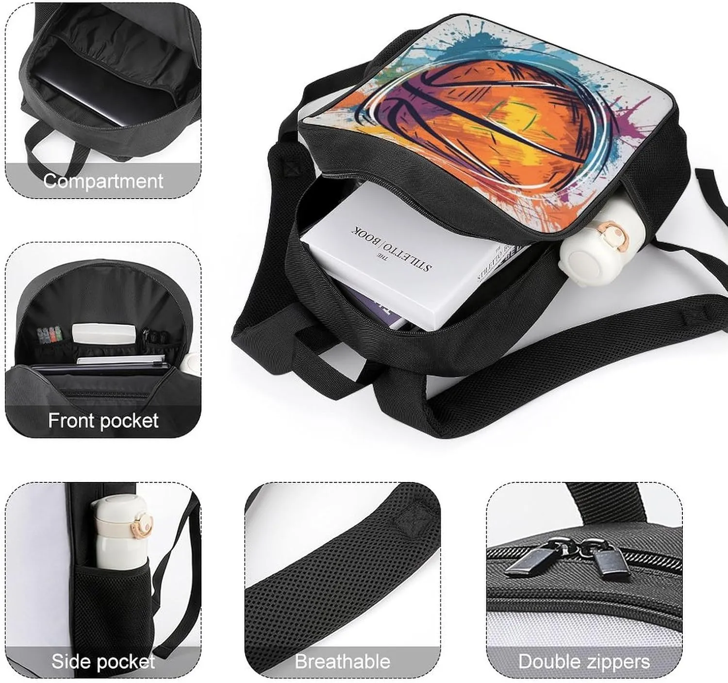 Lightweight Backpacks Cute Travel Bag Durable Colorful Basketball Printing Small Travel Backpack For Women & Men