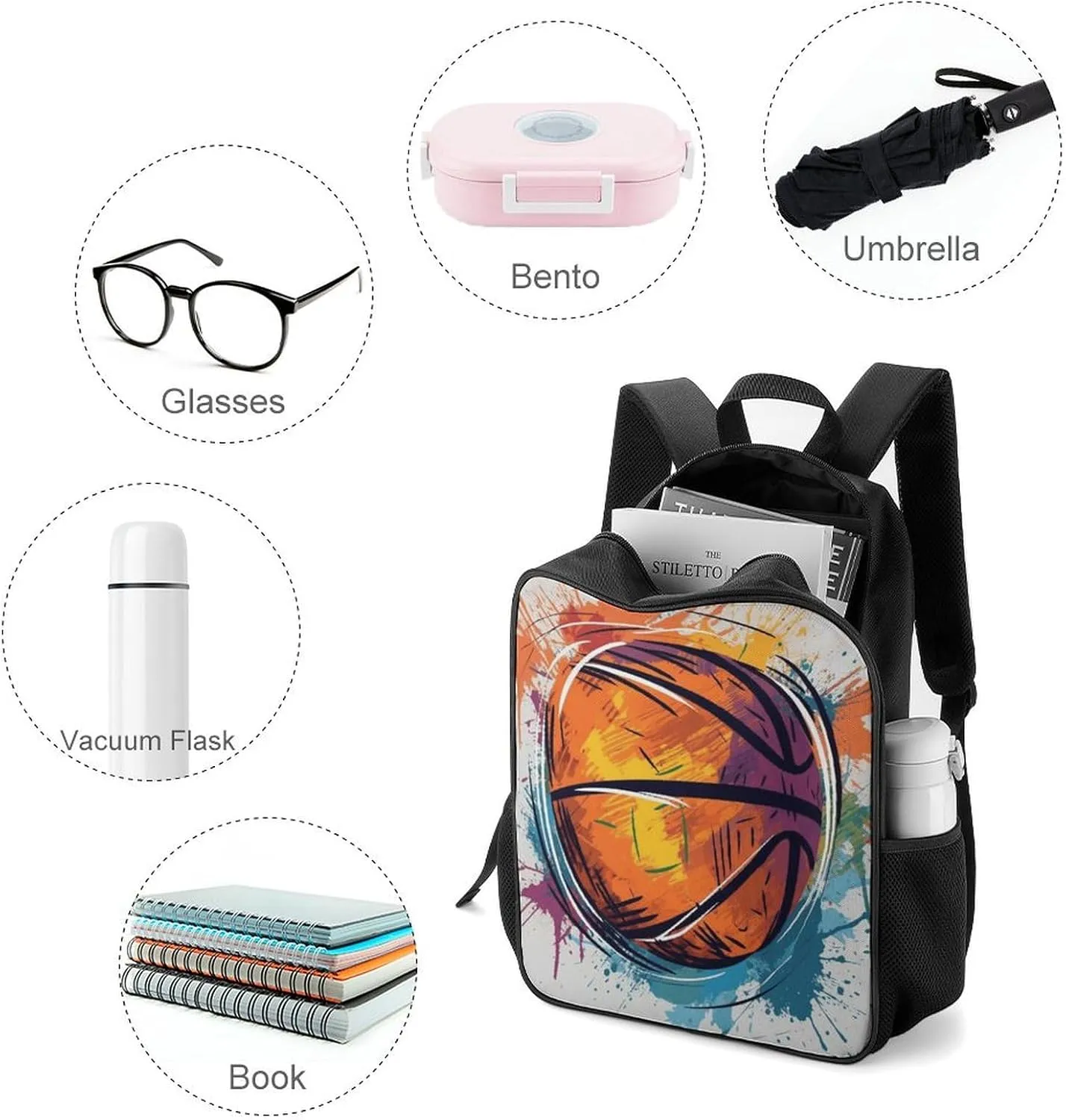 Lightweight Backpacks Cute Travel Bag Durable Colorful Basketball Printing Small Travel Backpack For Women & Men