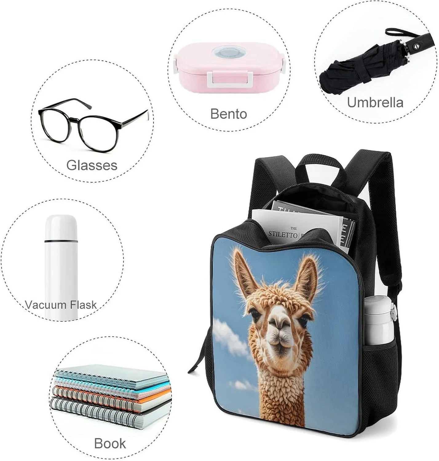 Lightweight Backpacks Cute Travel Bag Durable Cute Alpaca Printing Small Travel Backpack For Women & Men