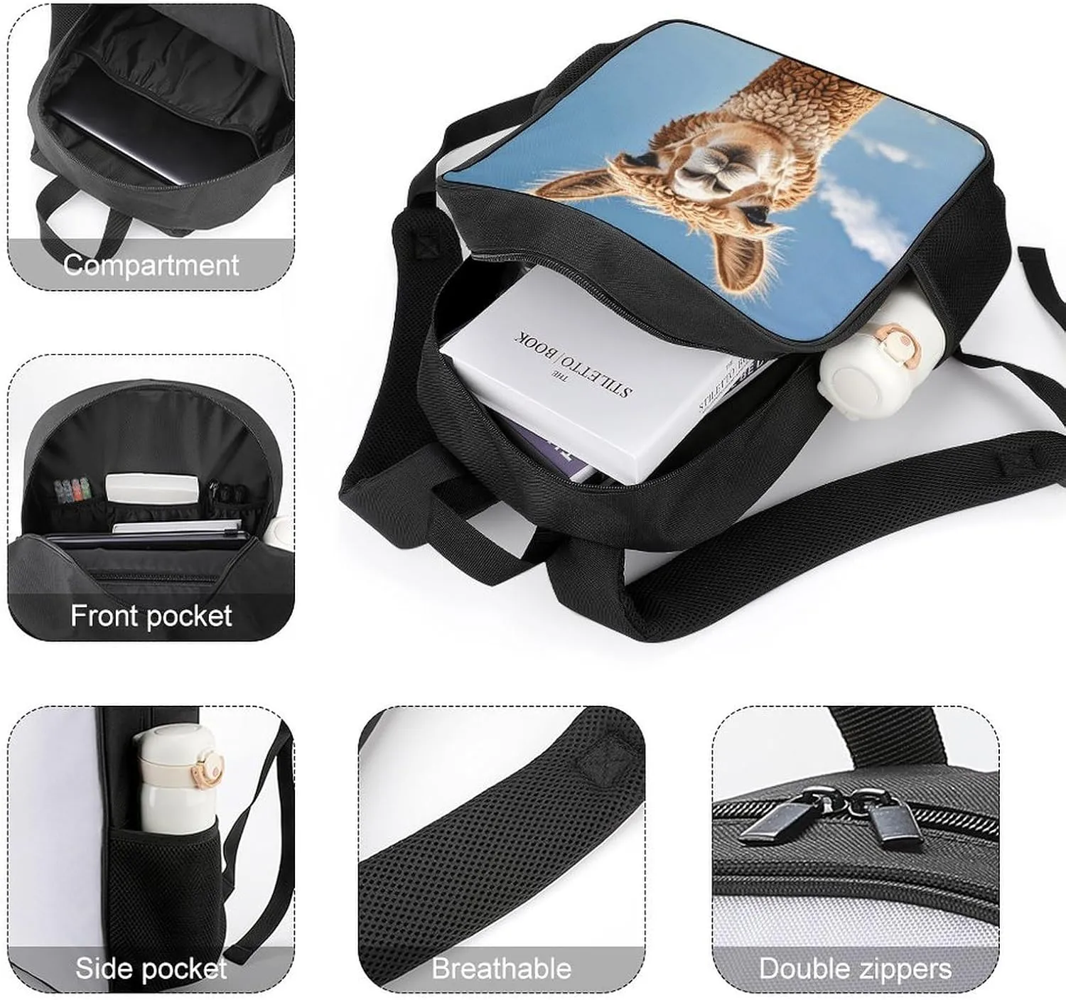 Lightweight Backpacks Cute Travel Bag Durable Cute Alpaca Printing Small Travel Backpack For Women & Men