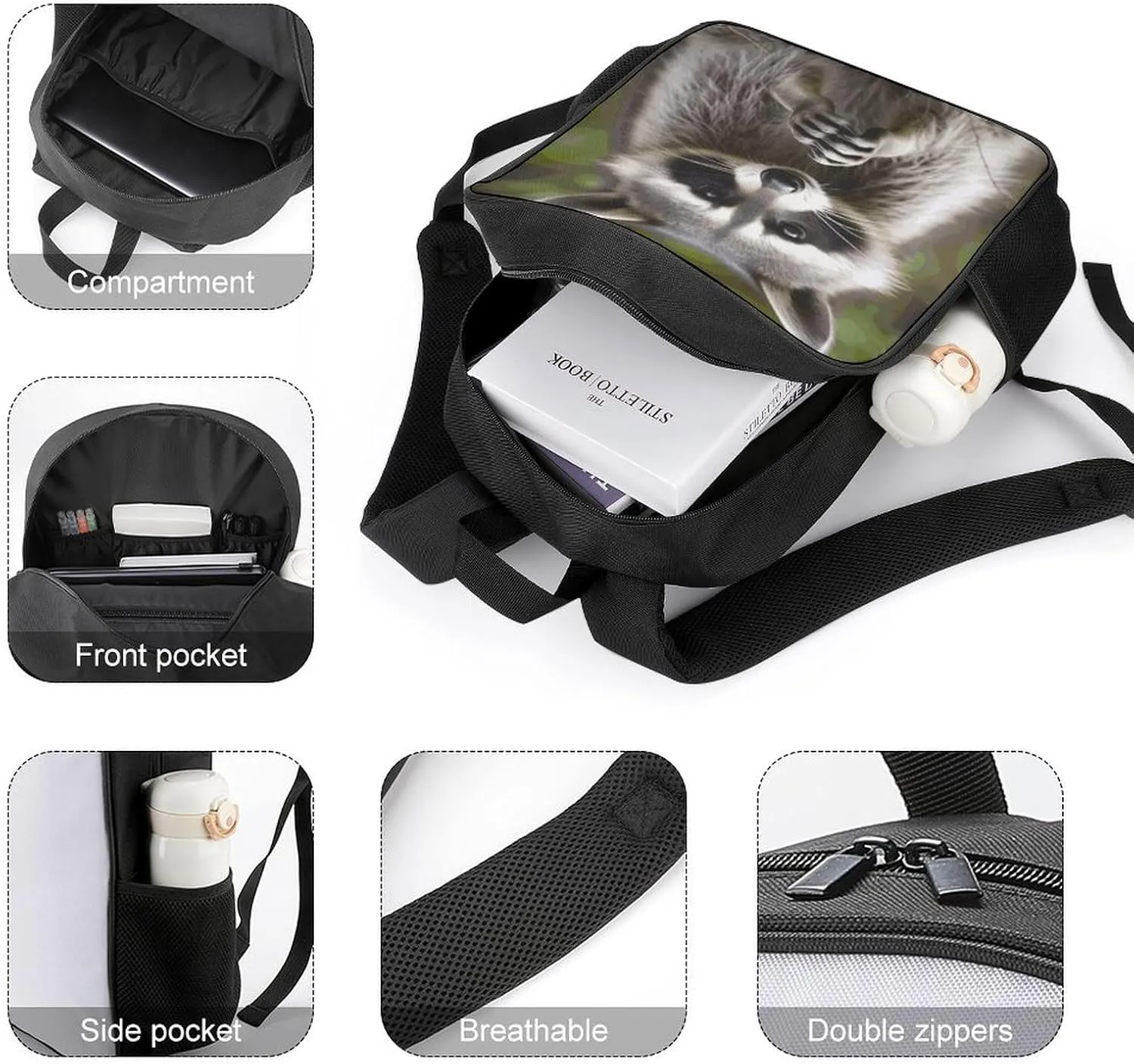 Lightweight Backpacks Cute Travel Bag Durable Cute Raccoon Printing Small Travel Backpack For Women & Men