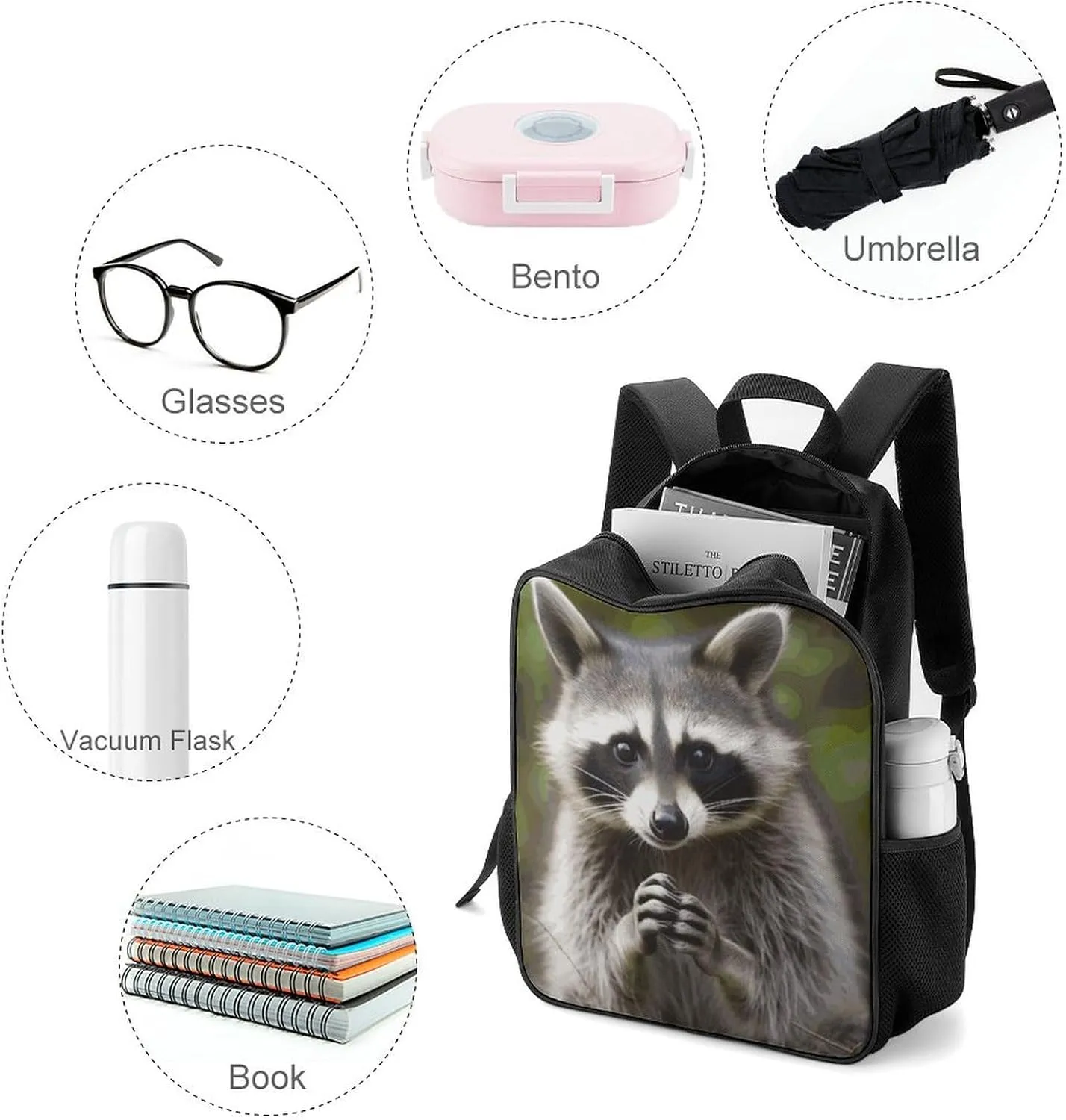 Lightweight Backpacks Cute Travel Bag Durable Cute Raccoon Printing Small Travel Backpack For Women & Men