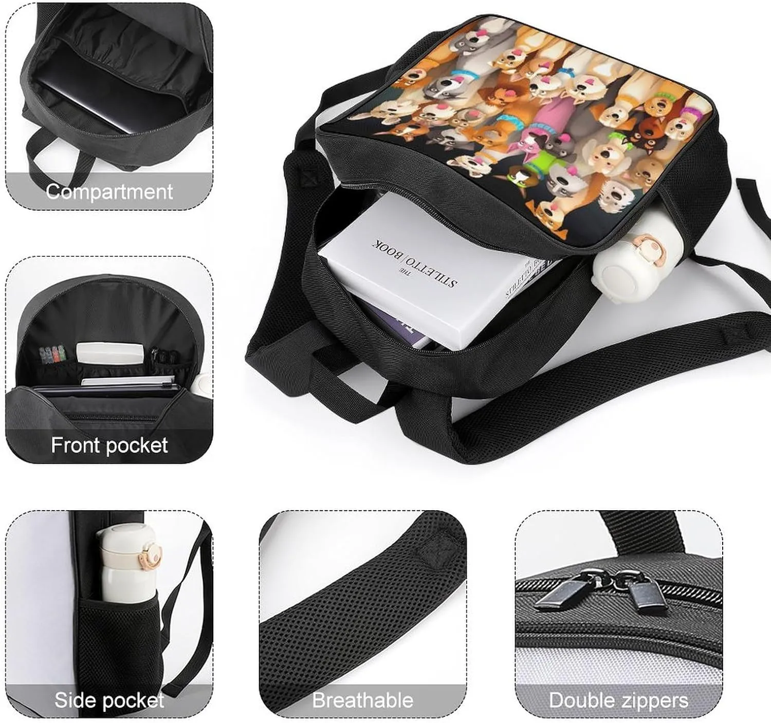 Lightweight Backpacks Cute Travel Bag Durable Dogs Printing Small Travel Backpack For Women & Men