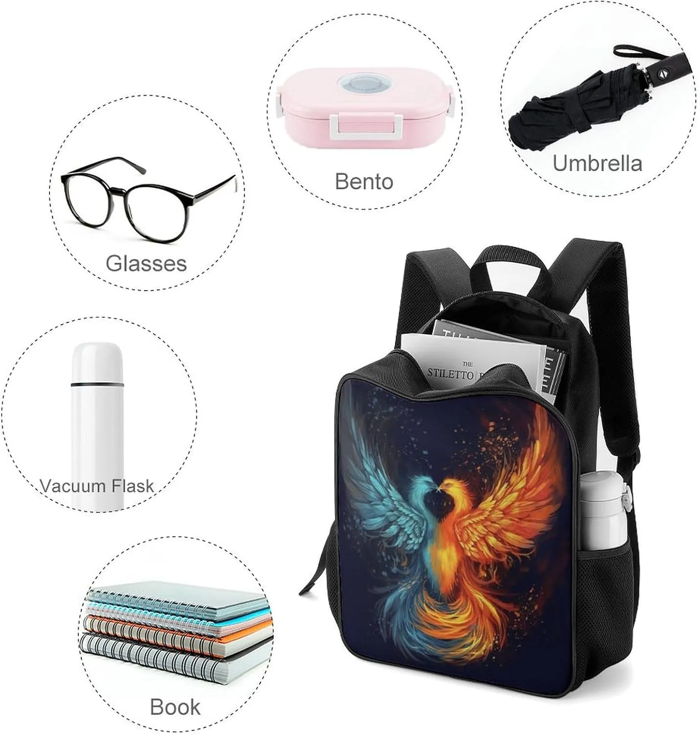 Lightweight Backpacks Cute Travel Bag Durable Fire And Water Wyvern Printing Small Travel Backpack For Women & Men