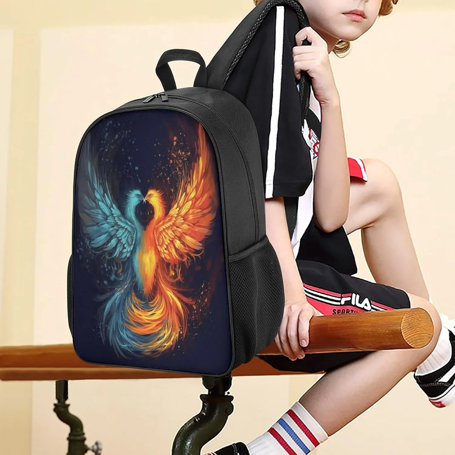 Lightweight Backpacks Cute Travel Bag Durable Fire And Water Wyvern Printing Small Travel Backpack For Women & Men
