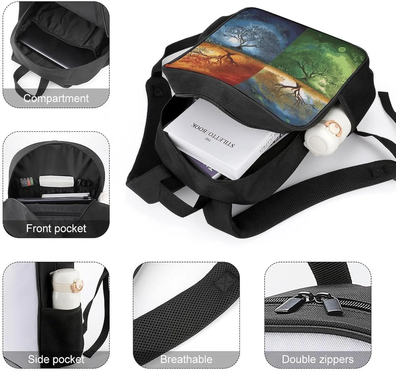 Lightweight Backpacks Cute Travel Bag Durable Four Season Tree of Life Printing Small Travel Backpack For Women & Men