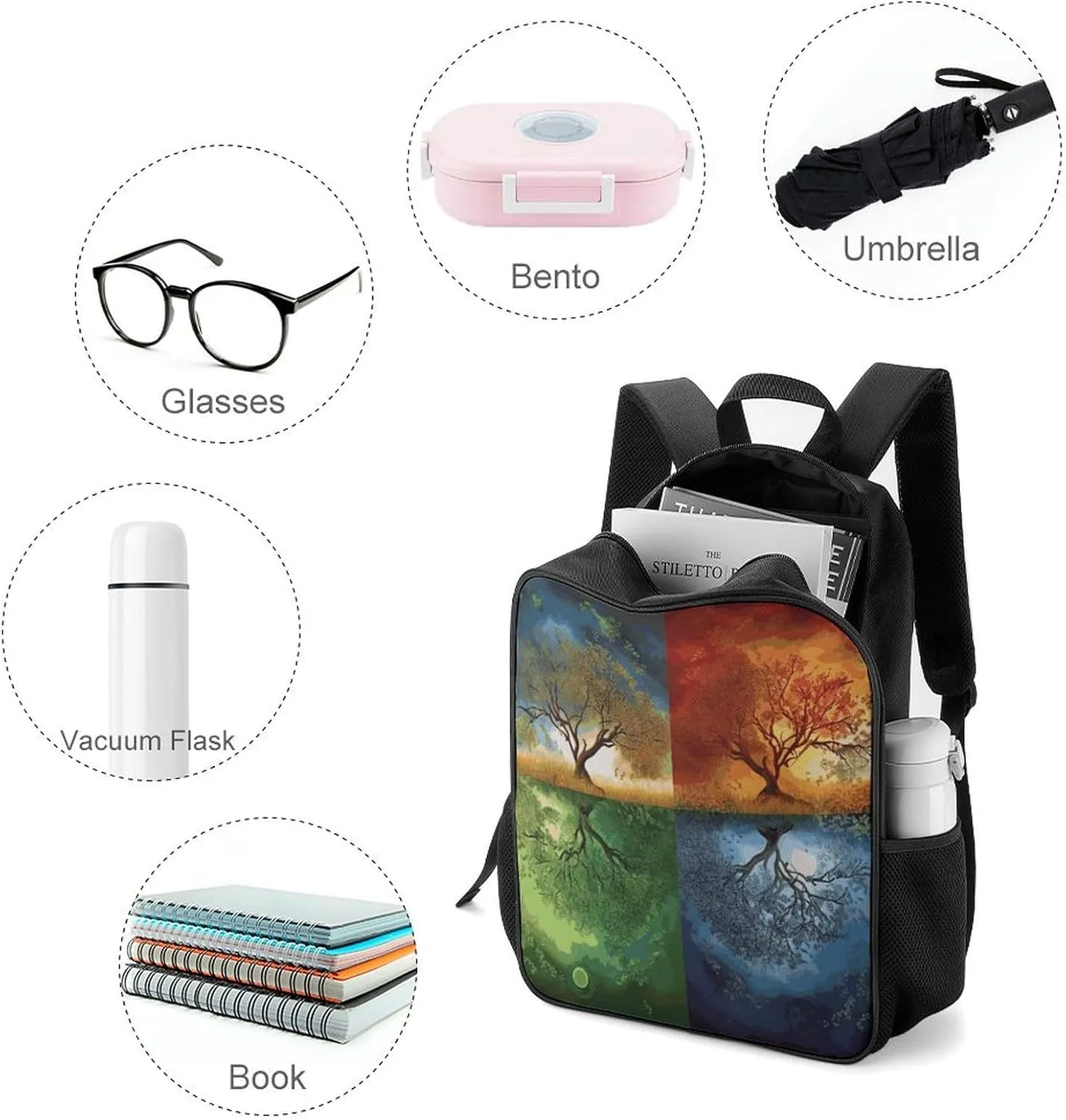 Lightweight Backpacks Cute Travel Bag Durable Four Season Tree of Life Printing Small Travel Backpack For Women & Men