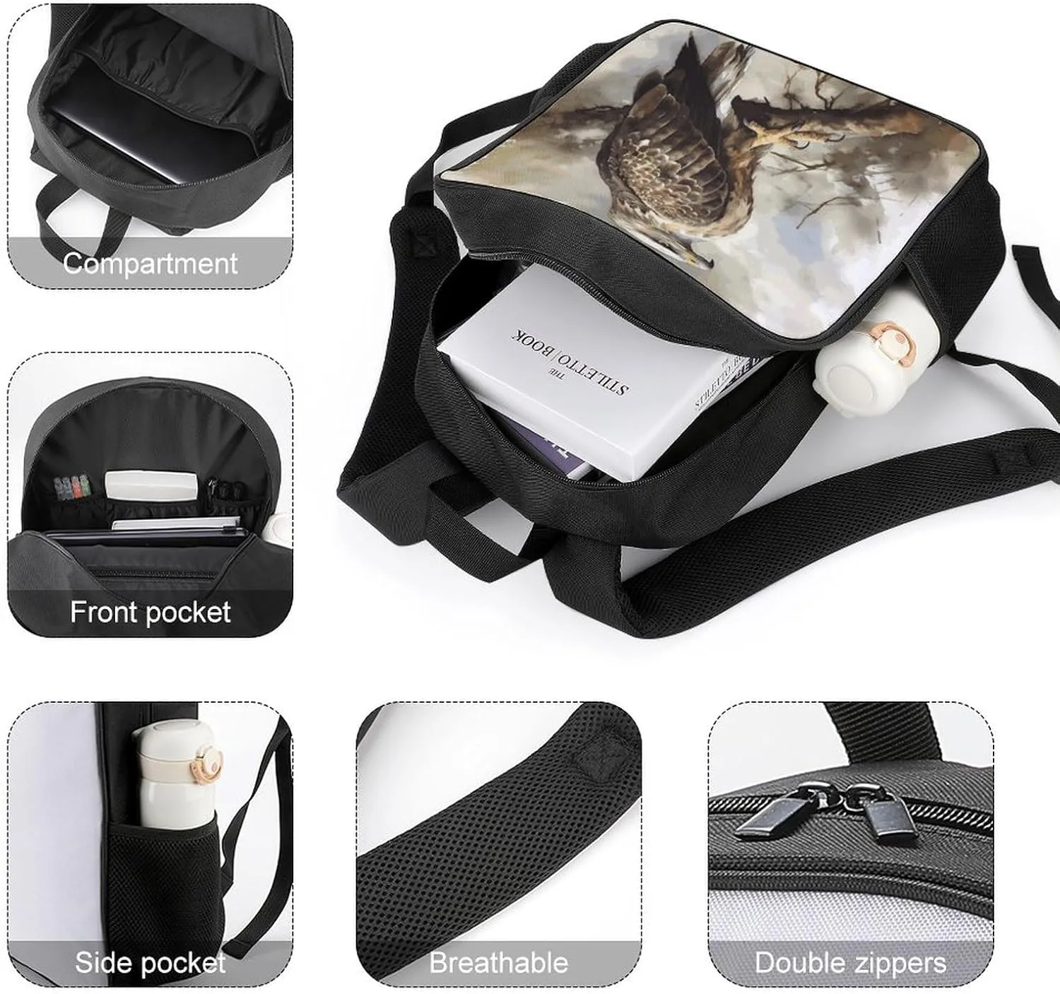 Lightweight Backpacks Cute Travel Bag Durable Hawk Sitting in The Tree Printing Small Travel Backpack For Women & Men