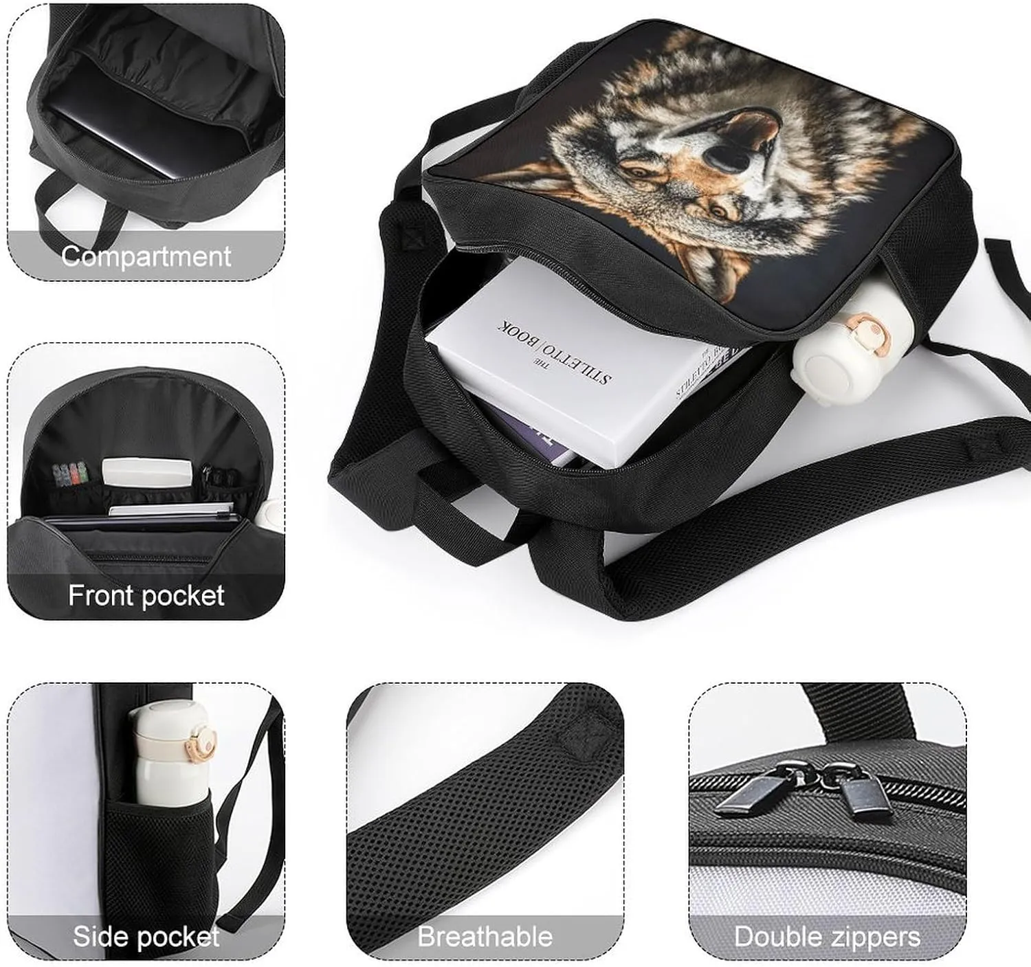 Lightweight Backpacks Cute Travel Bag Durable Hungry Like A Wolf Printing Small Travel Backpack For Women & Men