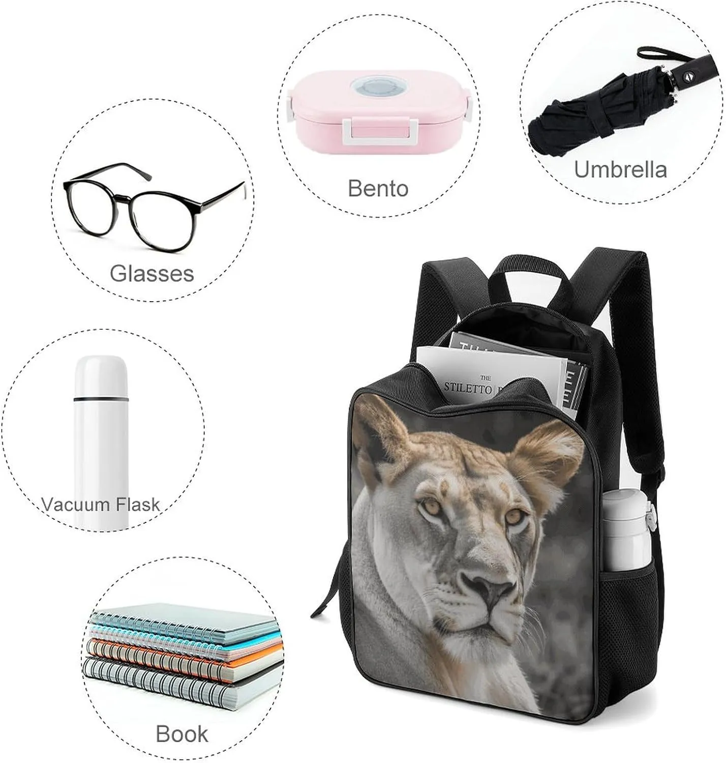 Lightweight Backpacks Cute Travel Bag Durable Lioness Printing Small Travel Backpack For Women & Men