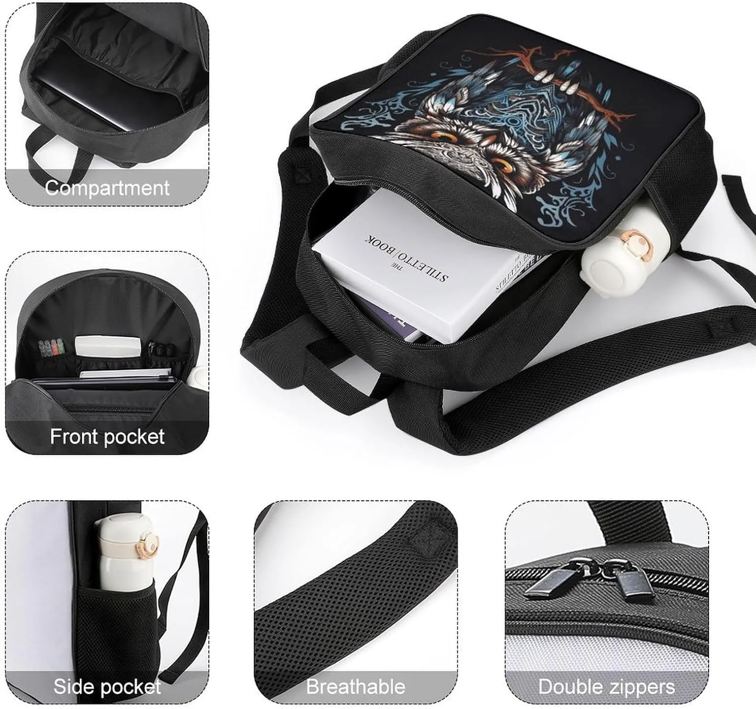 Lightweight Backpacks Cute Travel Bag Durable Owl Printing Small Travel Backpack For Women & Men