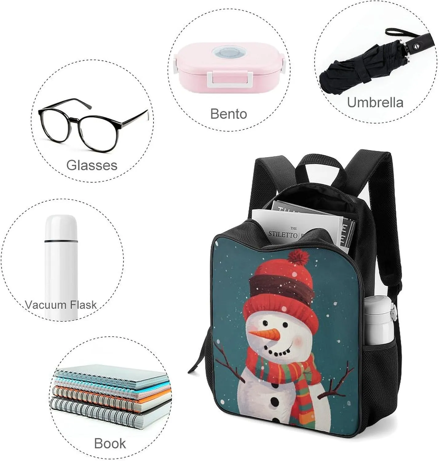 Lightweight Backpacks Cute Travel Bag Durable Xmas Snowman Printing Small Travel Backpack For Women & Men