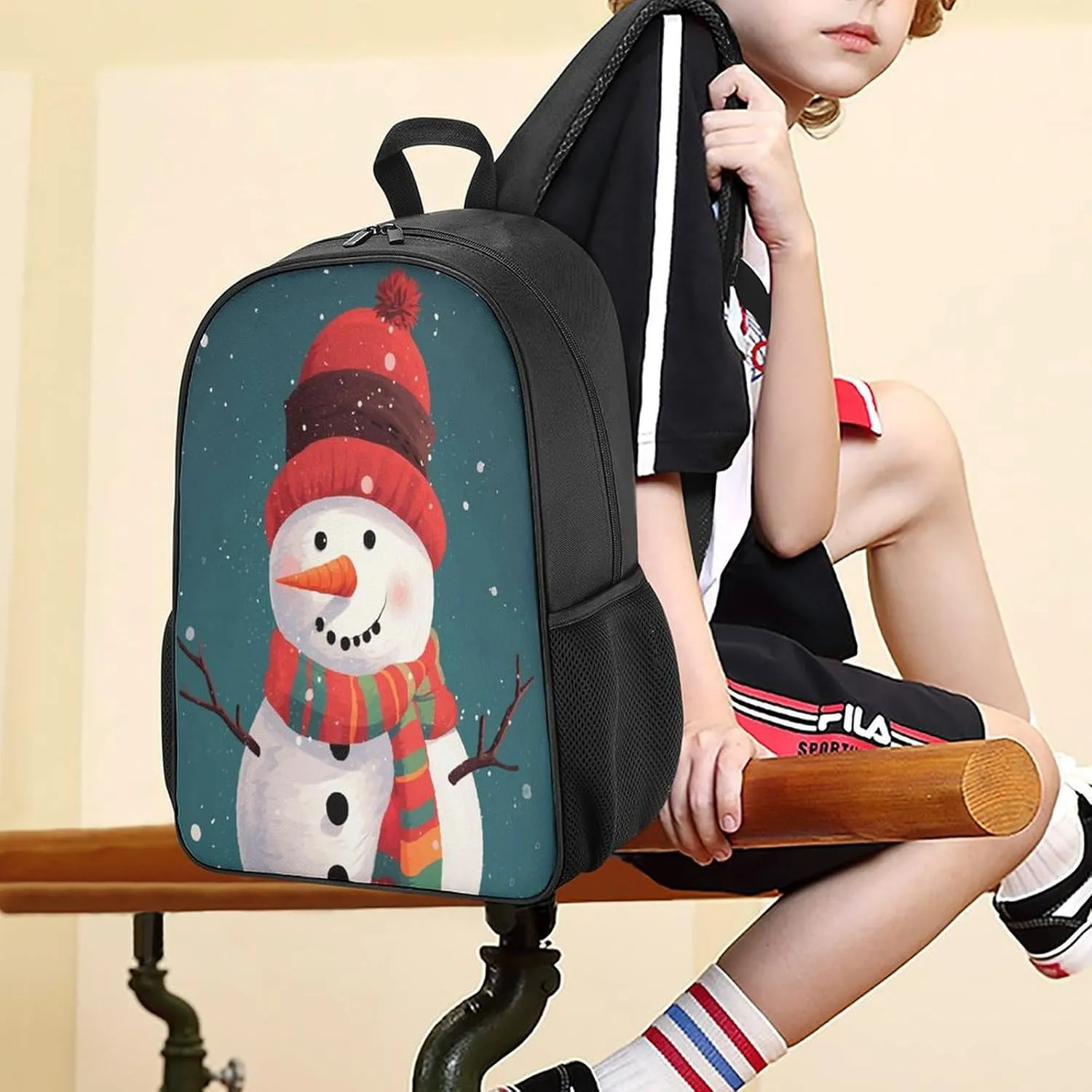Lightweight Backpacks Cute Travel Bag Durable Xmas Snowman Printing Small Travel Backpack For Women & Men