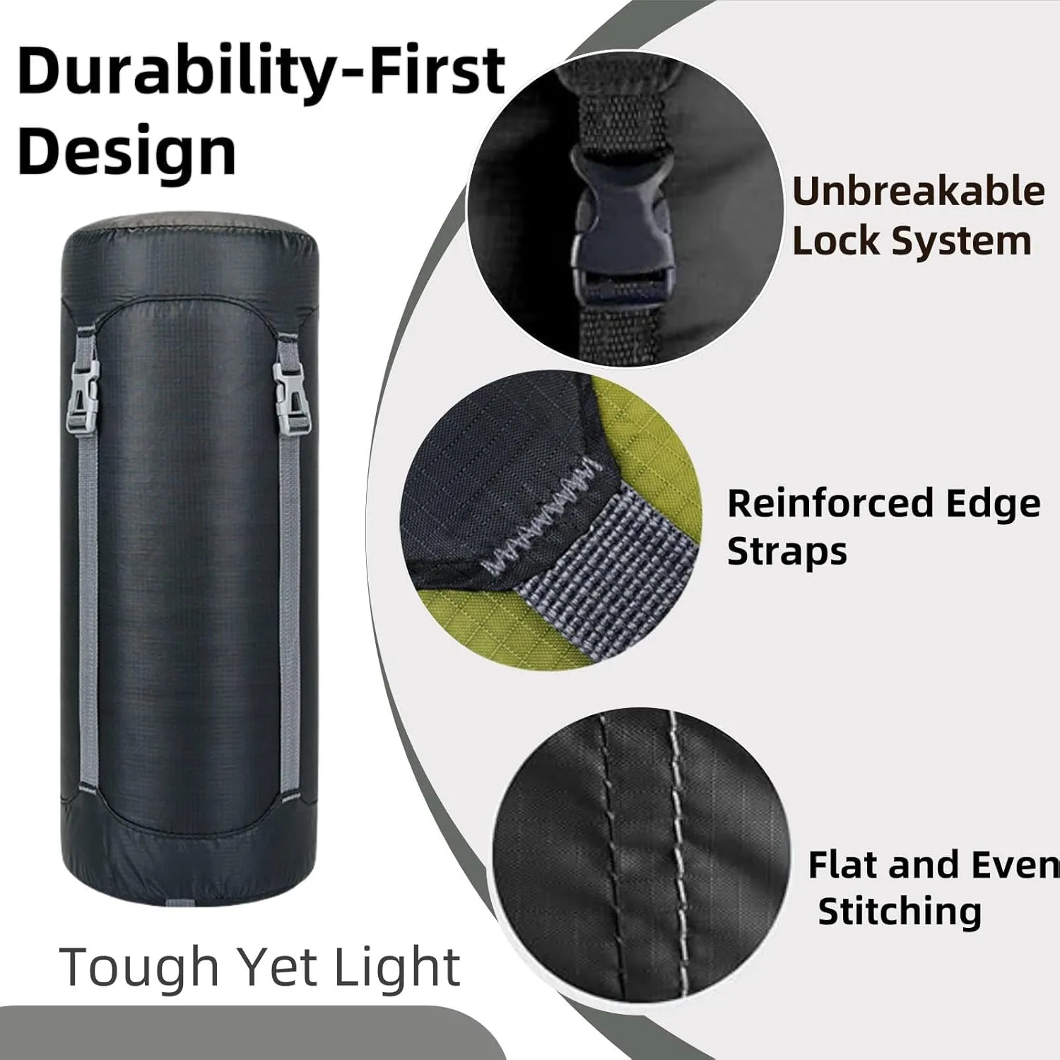 Lightweight Compression Sack,11L/18L/30L/45L/52L,Lightweight Sleeping Bag Compression Sack Great for Backpacking, Hiking and Camping,Black/Green.