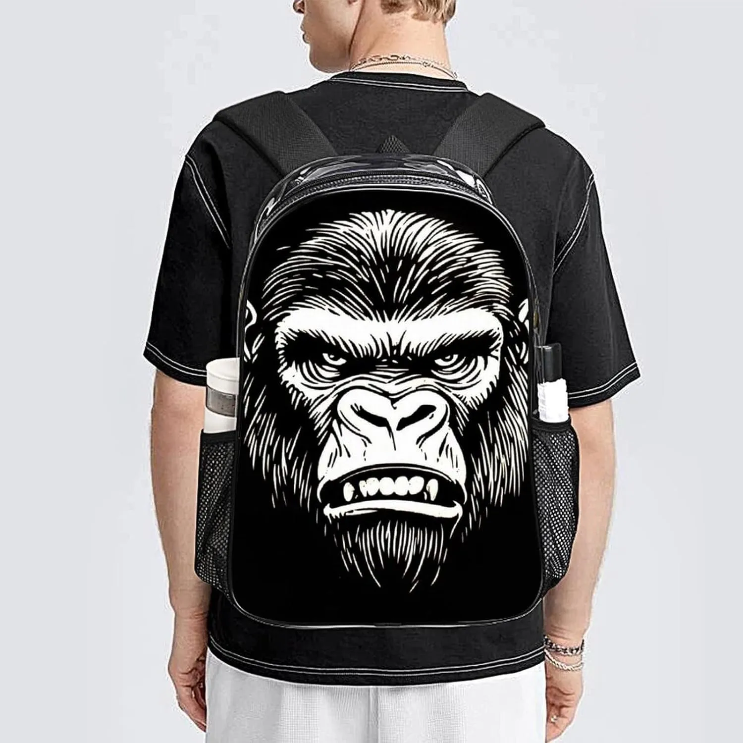 Lightweight Daypack Backpack for Sports Travel Running - Large Capacity Multipurpose Transparent Bookbag, Cool Gorilla Monkey Black Laptop Backpack Daypack