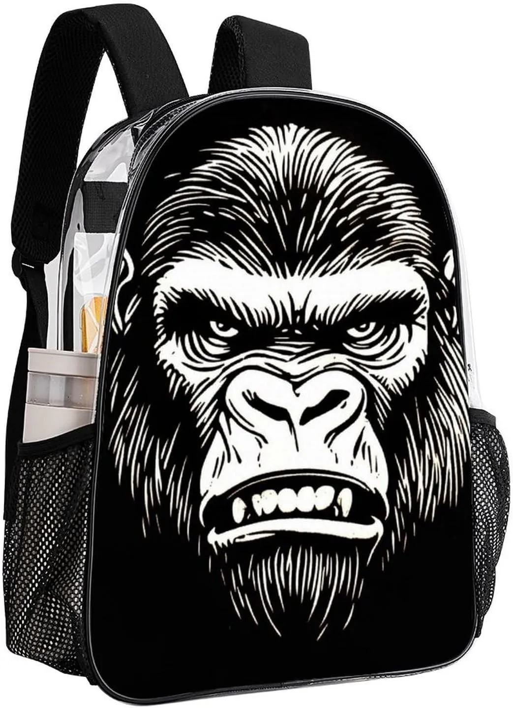 Lightweight Daypack Backpack for Sports Travel Running - Large Capacity Multipurpose Transparent Bookbag, Cool Gorilla Monkey Black Laptop Backpack Daypack