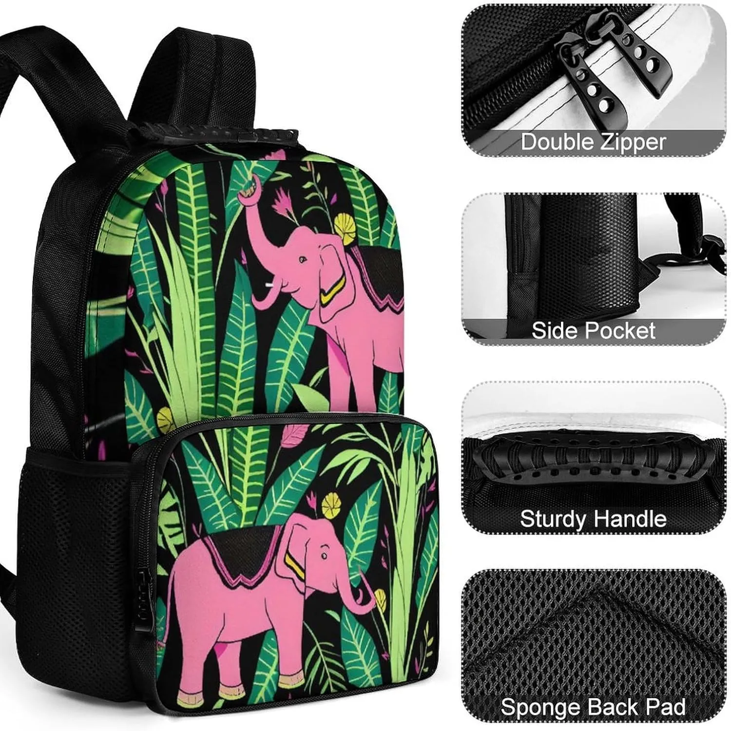 Lightweight Daypack Backpack for Trekking Work Running - Big Capacity Multipurpose Anti-Theft Bookbag, Pink Elephant Banana Leaf Art Business Computer Bag