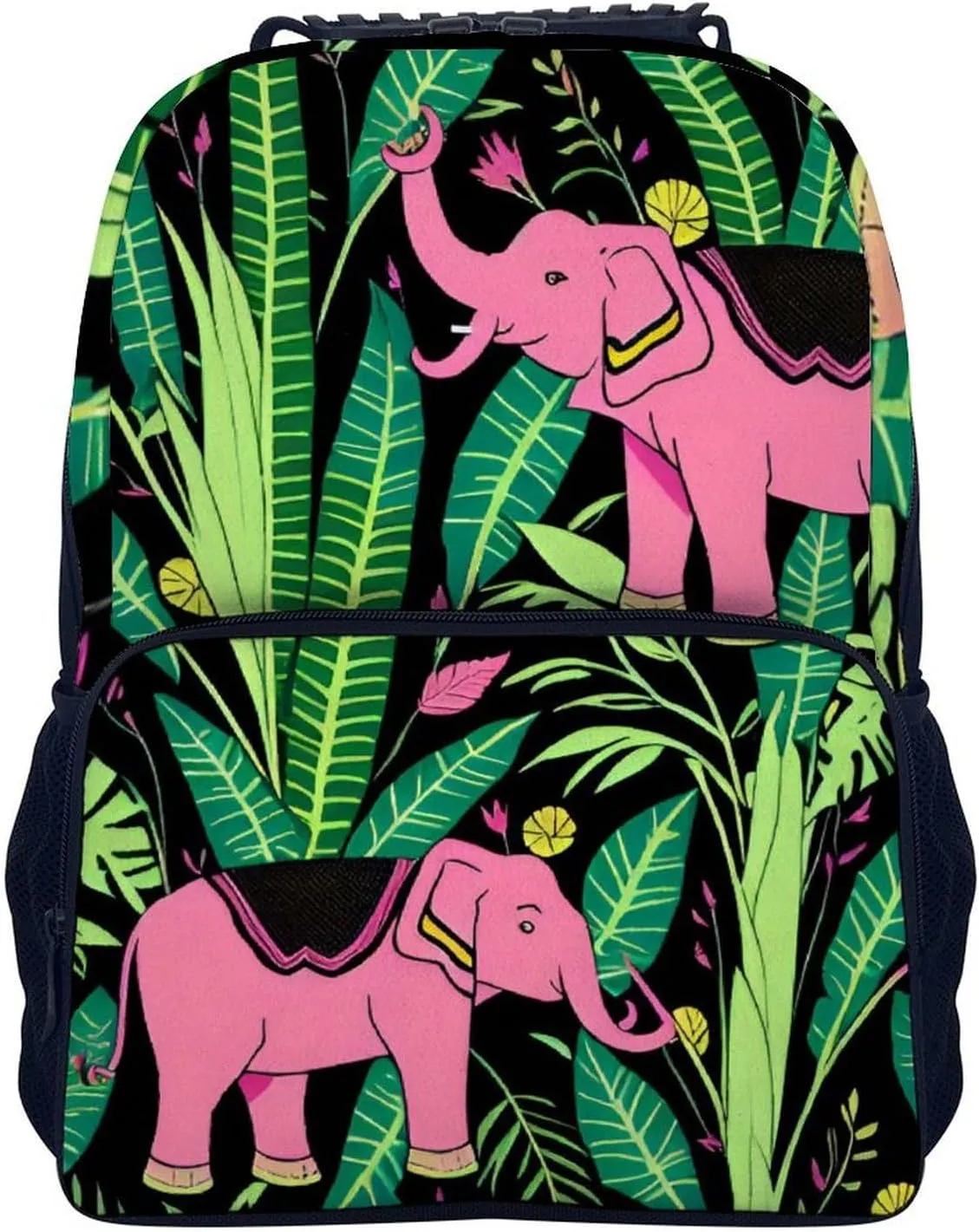 Lightweight Daypack Backpack for Trekking Work Running - Big Capacity Multipurpose Anti-Theft Bookbag, Pink Elephant Banana Leaf Art Business Computer Bag