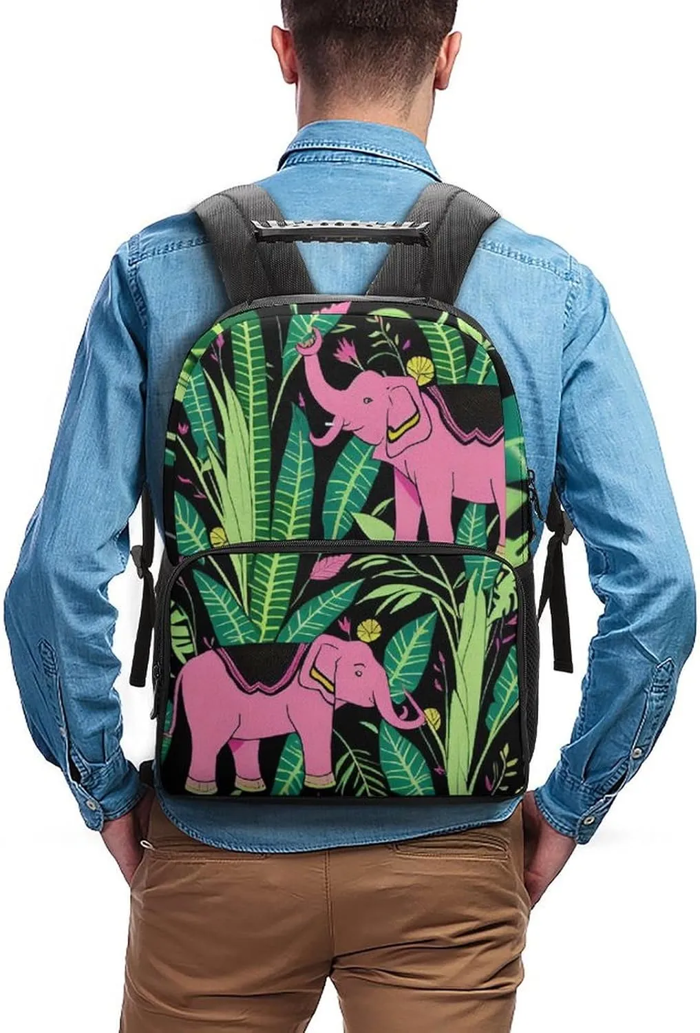 Lightweight Daypack Backpack for Trekking Work Running - Big Capacity Multipurpose Anti-Theft Bookbag, Pink Elephant Banana Leaf Art Business Computer Bag