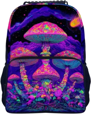 Lightweight Daypack Backpack for Trekking Work Running - Big Capacity Multipurpose Anti-Theft Bookbag, Trippy Purple Mushrooms Business Computer Bag