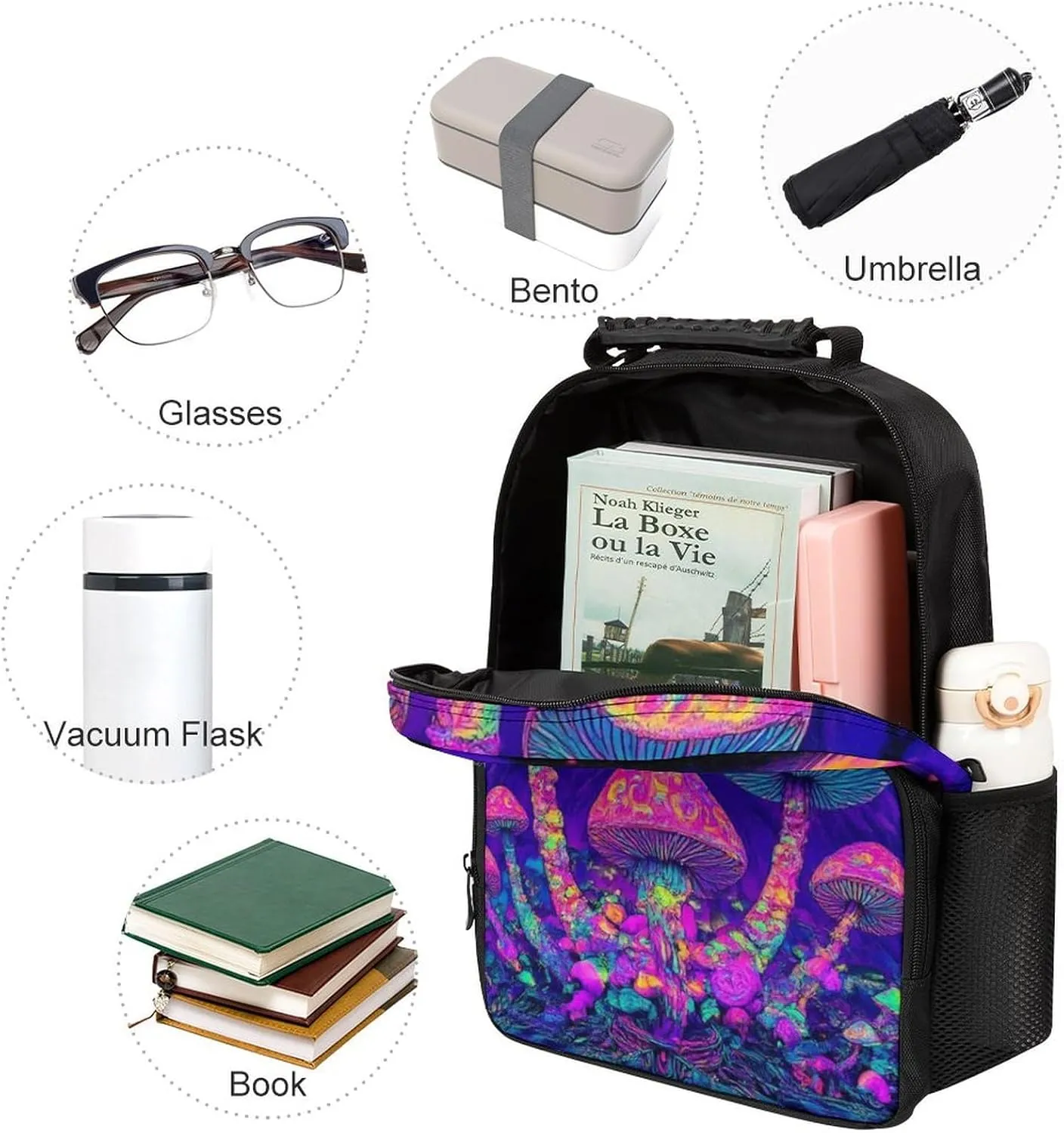Lightweight Daypack Backpack for Trekking Work Running - Big Capacity Multipurpose Anti-Theft Bookbag, Trippy Purple Mushrooms Business Computer Bag