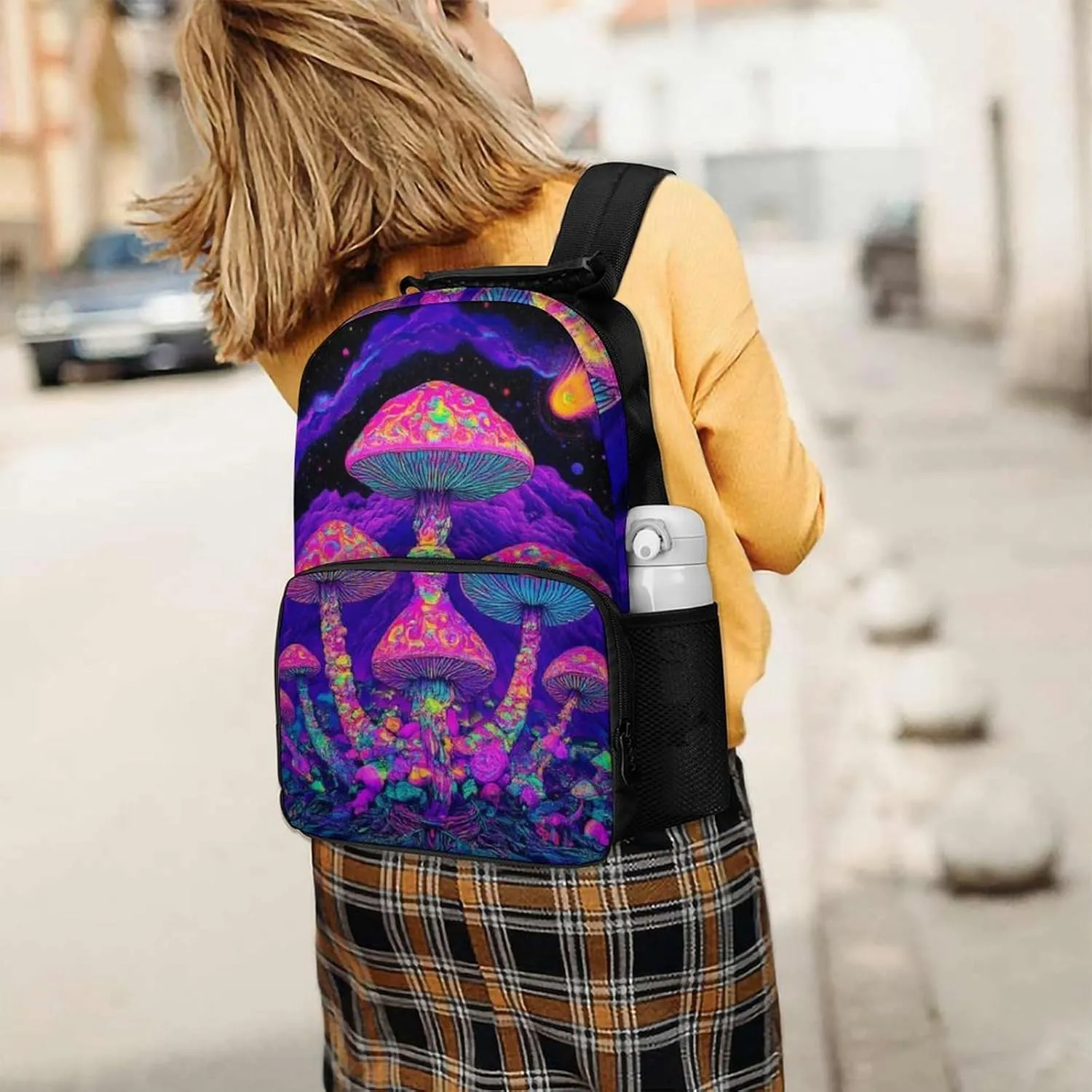 Lightweight Daypack Backpack for Trekking Work Running - Big Capacity Multipurpose Anti-Theft Bookbag, Trippy Purple Mushrooms Business Computer Bag